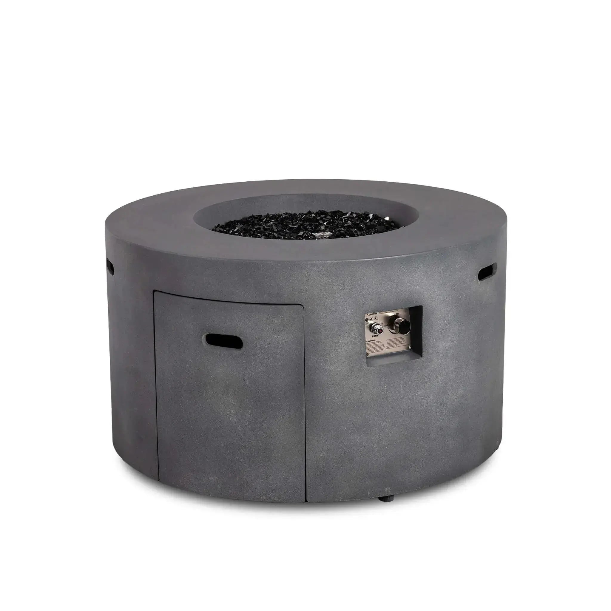 Refuge 43″ Round GFRC Concrete Propane Fire Pit with Hidden Tank Drawer – Flame Havens Flame Havens