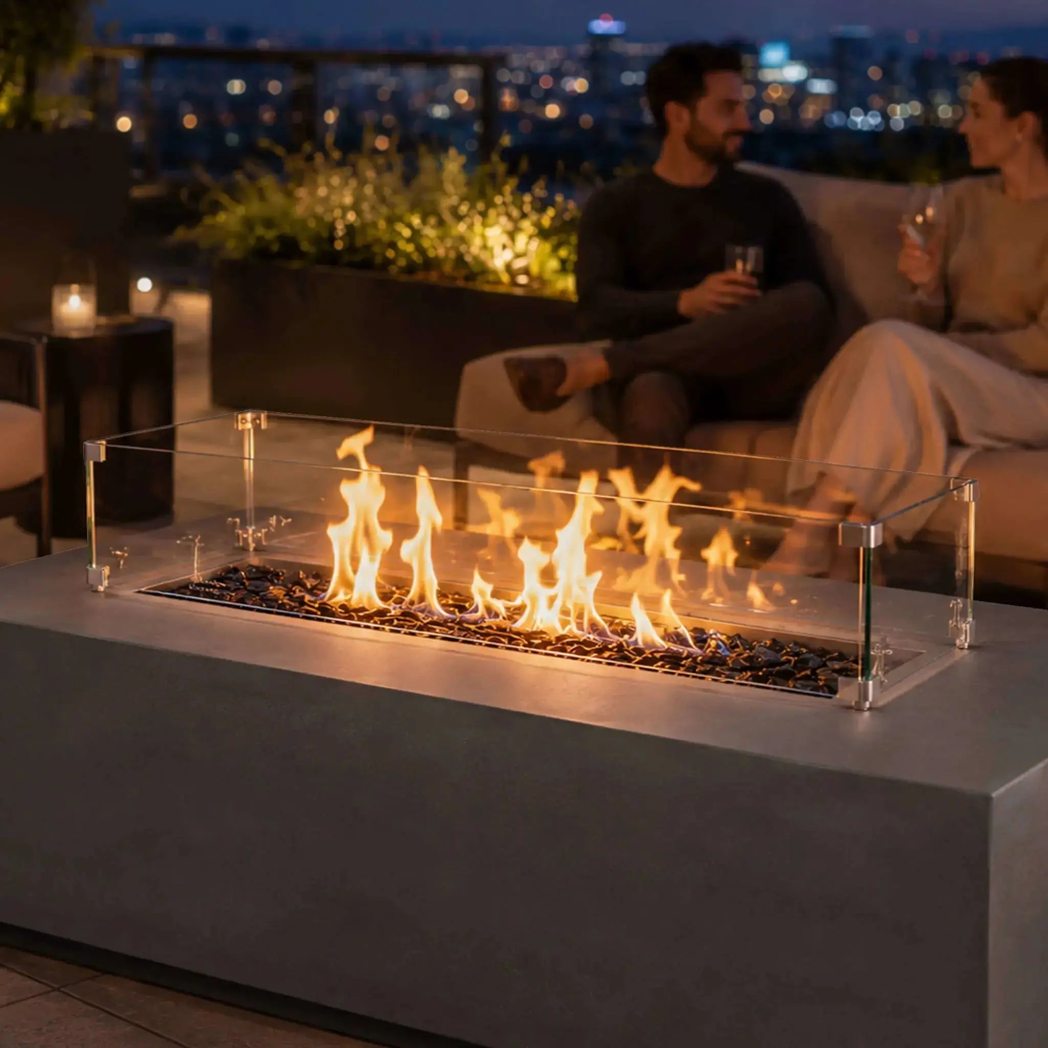 Refuge 56″ x 30″ Rectangular GFRC Concrete Natural Gas Fire Pit - Flame Havens Flame Havens