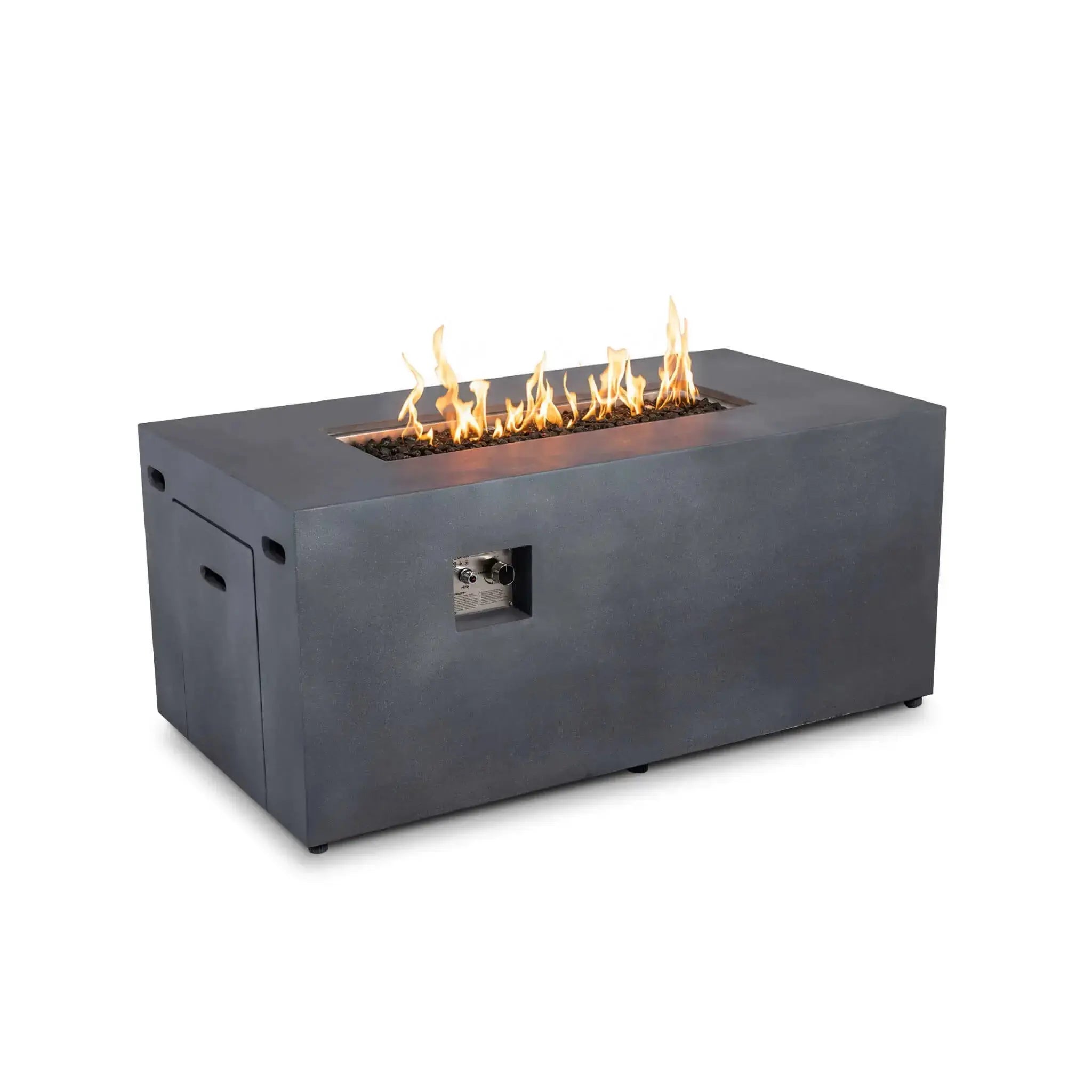 Refuge 56″ x 30″ Rectangular GFRC Concrete Propane Fire Pit with Hidden Tank Drawer – Flame Havens Flame Havens