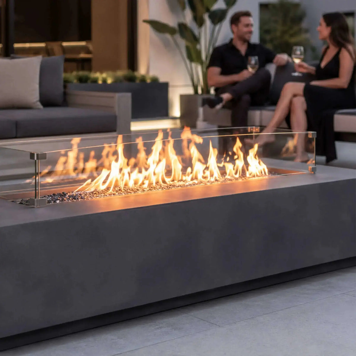 Refuge 68″ x 30″ Rectangular GFRC Concrete Natural Gas Fire Pit – Flame Havens Flame Havens
