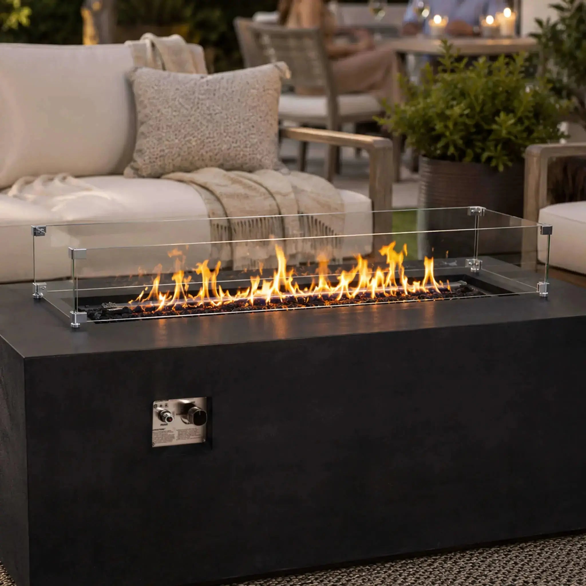 48″ x 14″ Rectangular Tempered Glass Fire Pit Wind Guard - Flame Havens Flame Havens