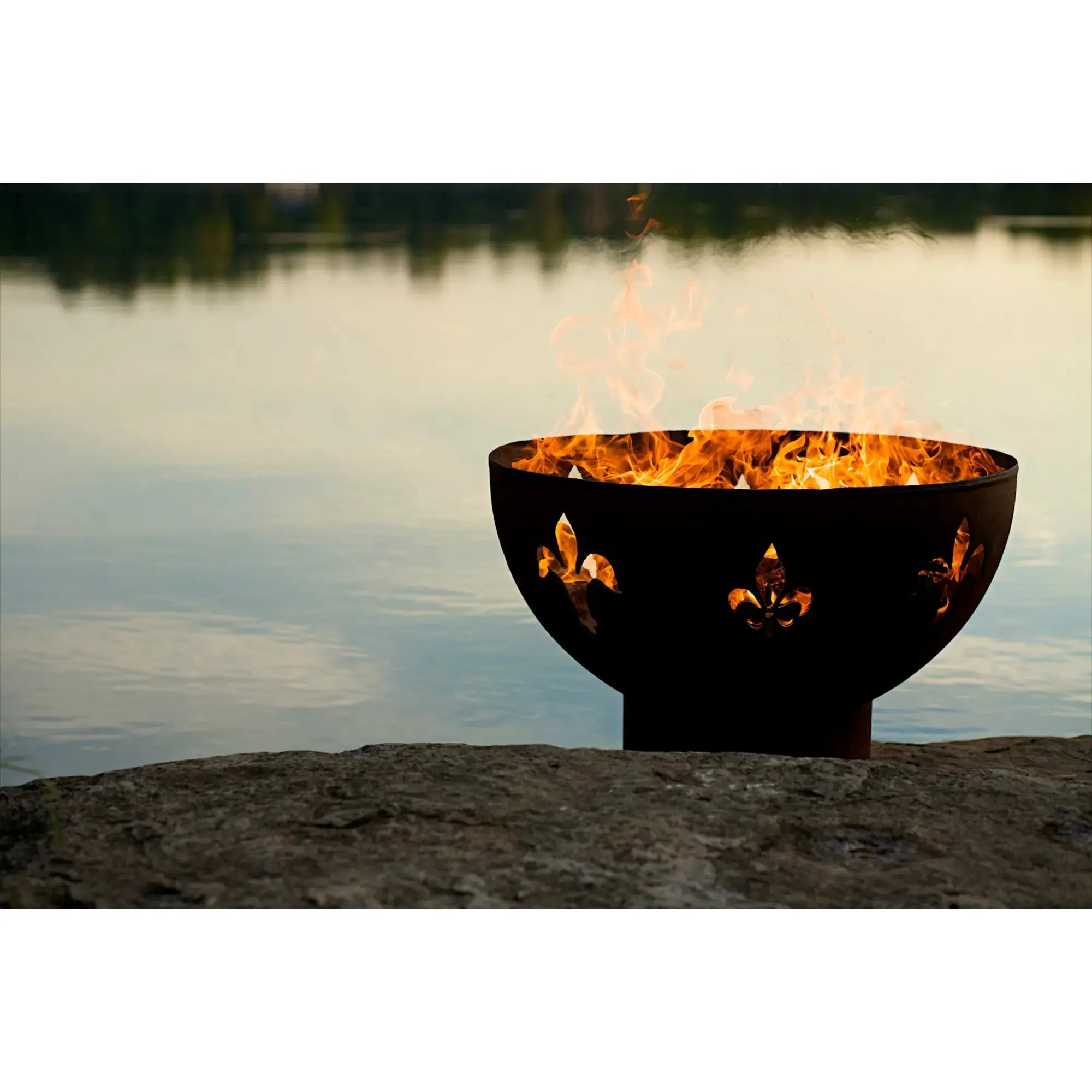 Fleur de Lis 36″ Round Wood Burning Fire Pit – Carbon Steel by Fire Pit Art Fire Pit Art