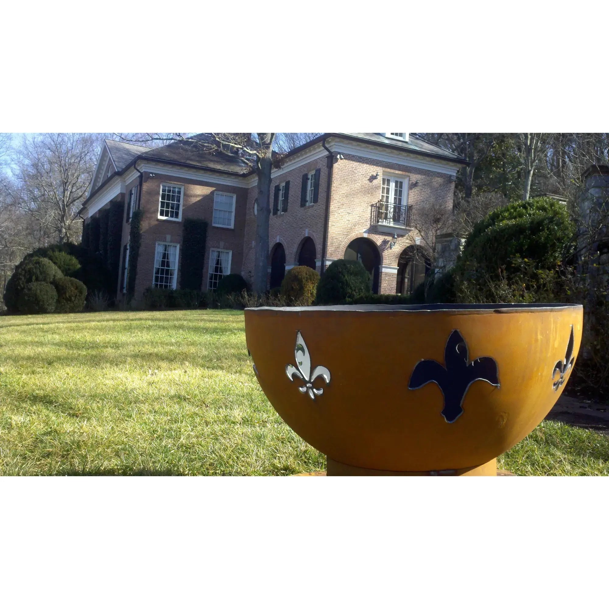 Fleur de Lis 36″ Round Wood Burning Fire Pit – Carbon Steel by Fire Pit Art Fire Pit Art