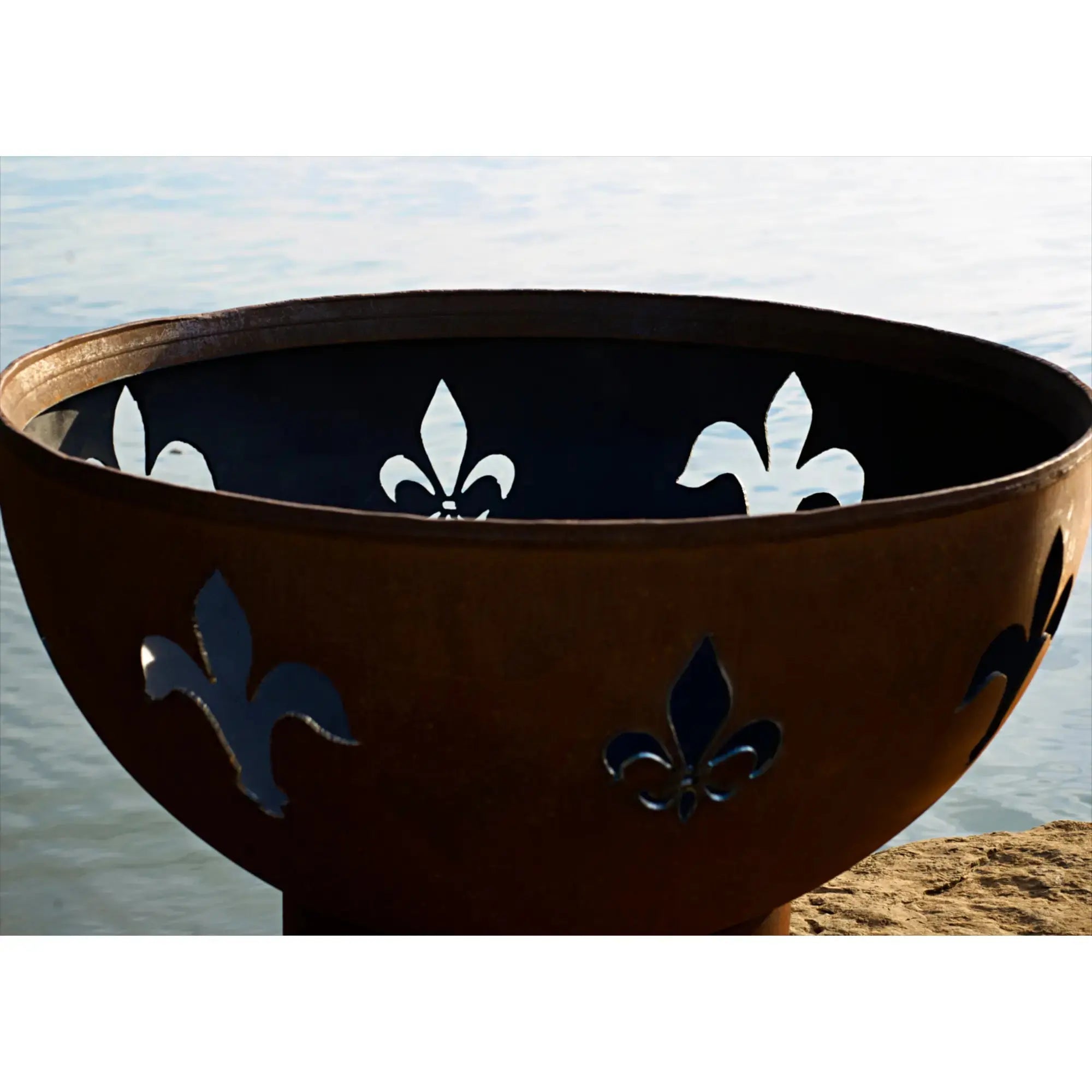 Fleur de Lis 36″ Round Wood Burning Fire Pit – Carbon Steel by Fire Pit Art Fire Pit Art