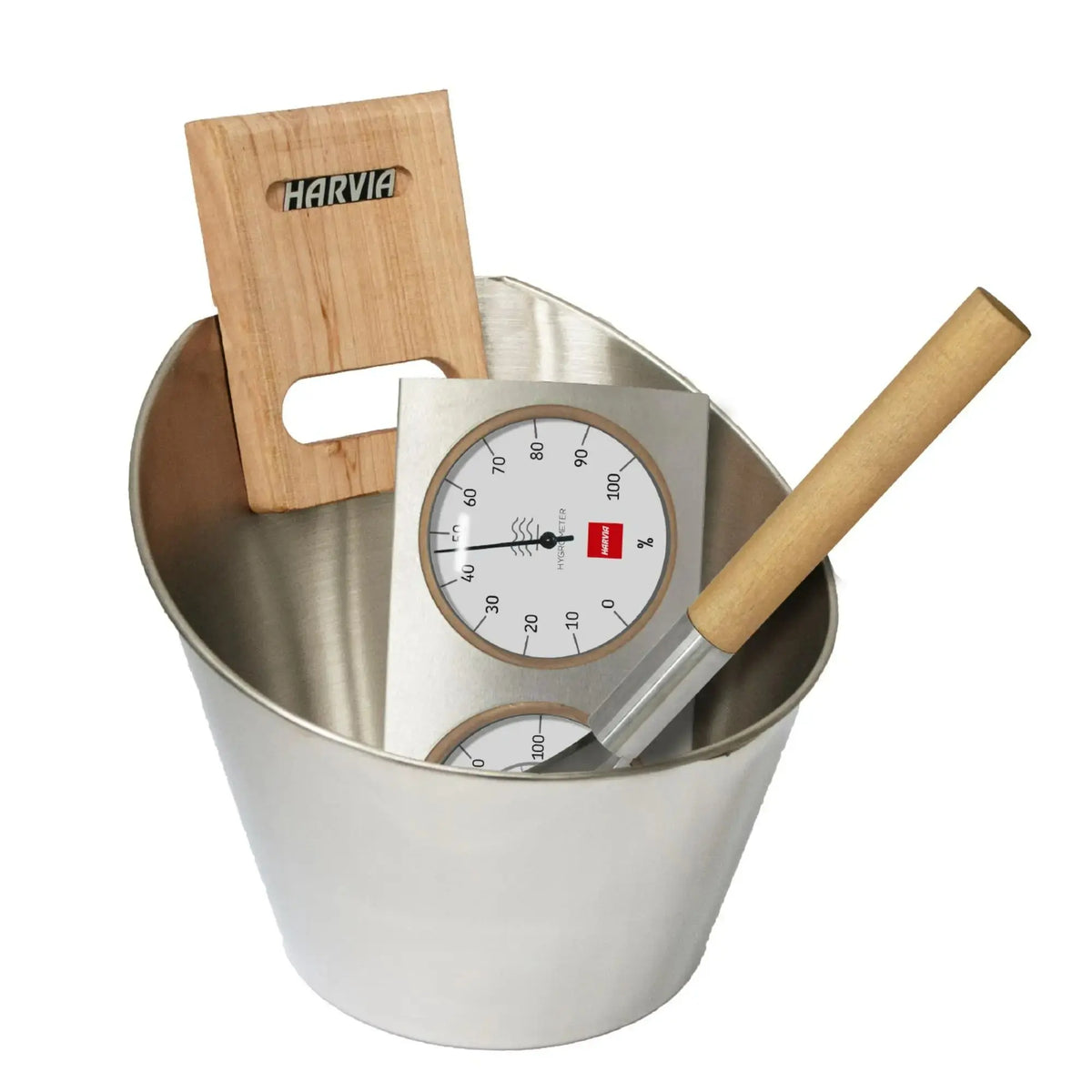 Harvia Steel Bucket and Ladle w/ Thermometer and Hygrometer (SA007) Harvia