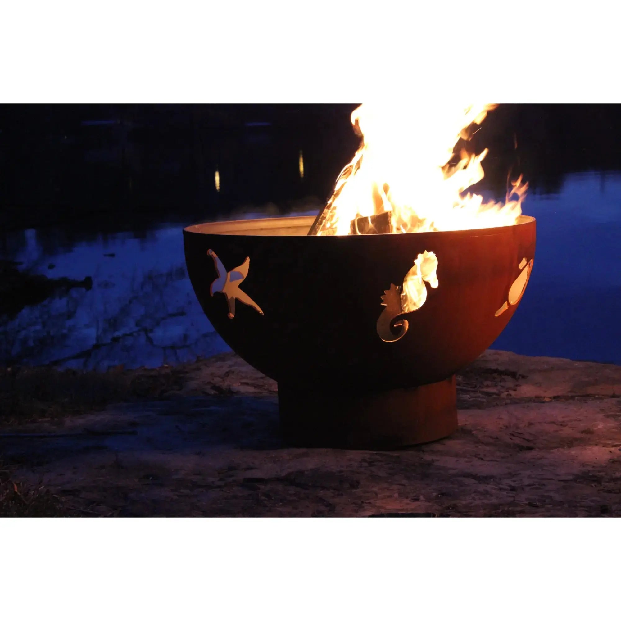 Sea Creatures 36″ Round Wood Burning Fire Pit – Carbon Steel by Fire Pit Art Fire Pit Art