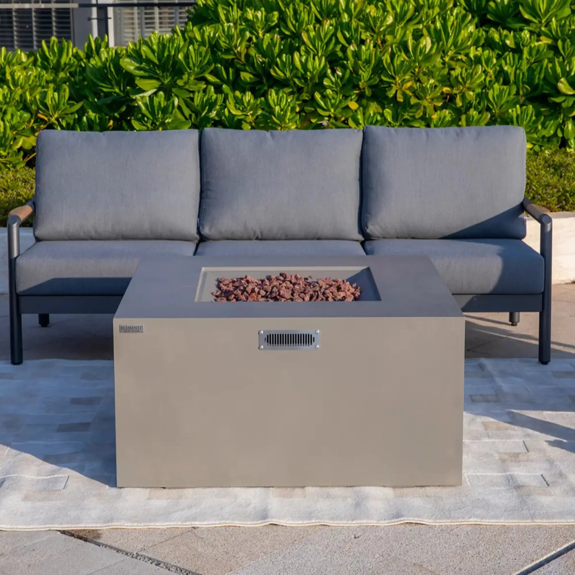 Rocky 43″ Square Concrete Liquid Propane Fire Table with Hidden Tank – Elementi Elementi