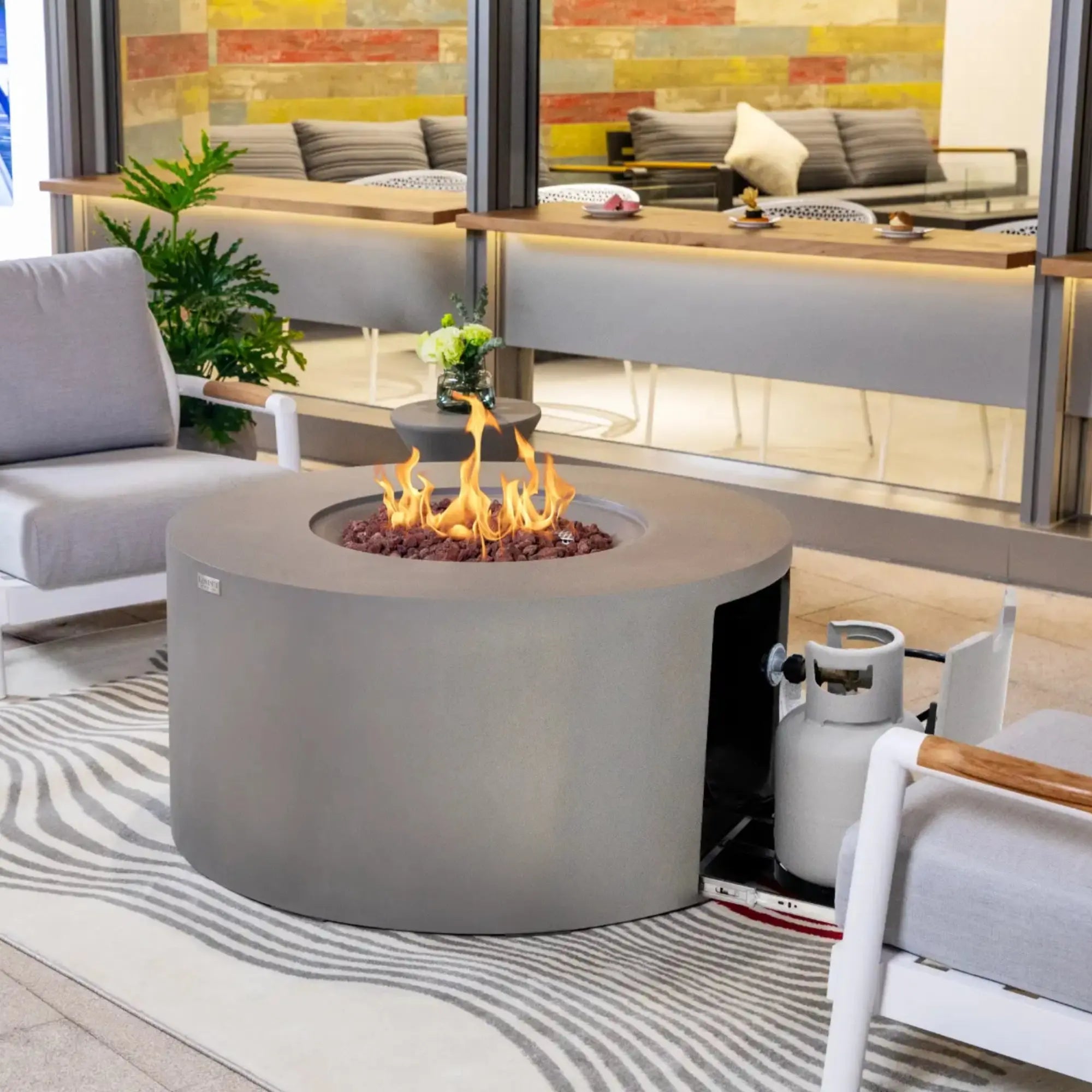 Pacaya 43″ Round Concrete Liquid Propane Fire Table with Hidden Tank – Elementi Elementi