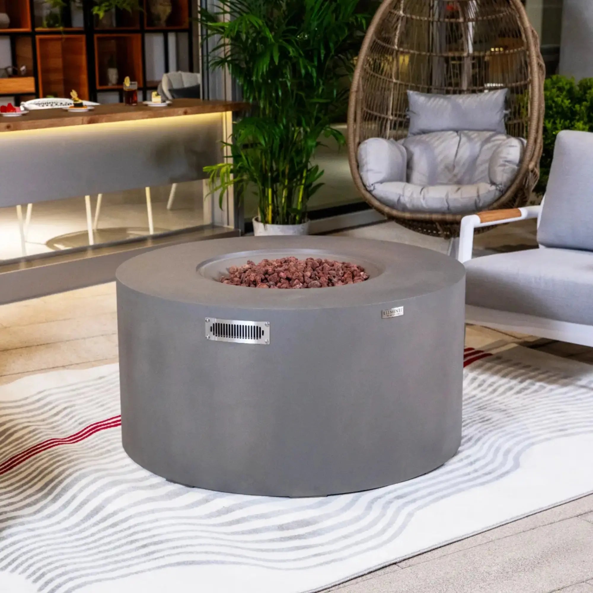 Pacaya 43″ Round Concrete Liquid Propane Fire Table with Hidden Tank – Elementi Elementi