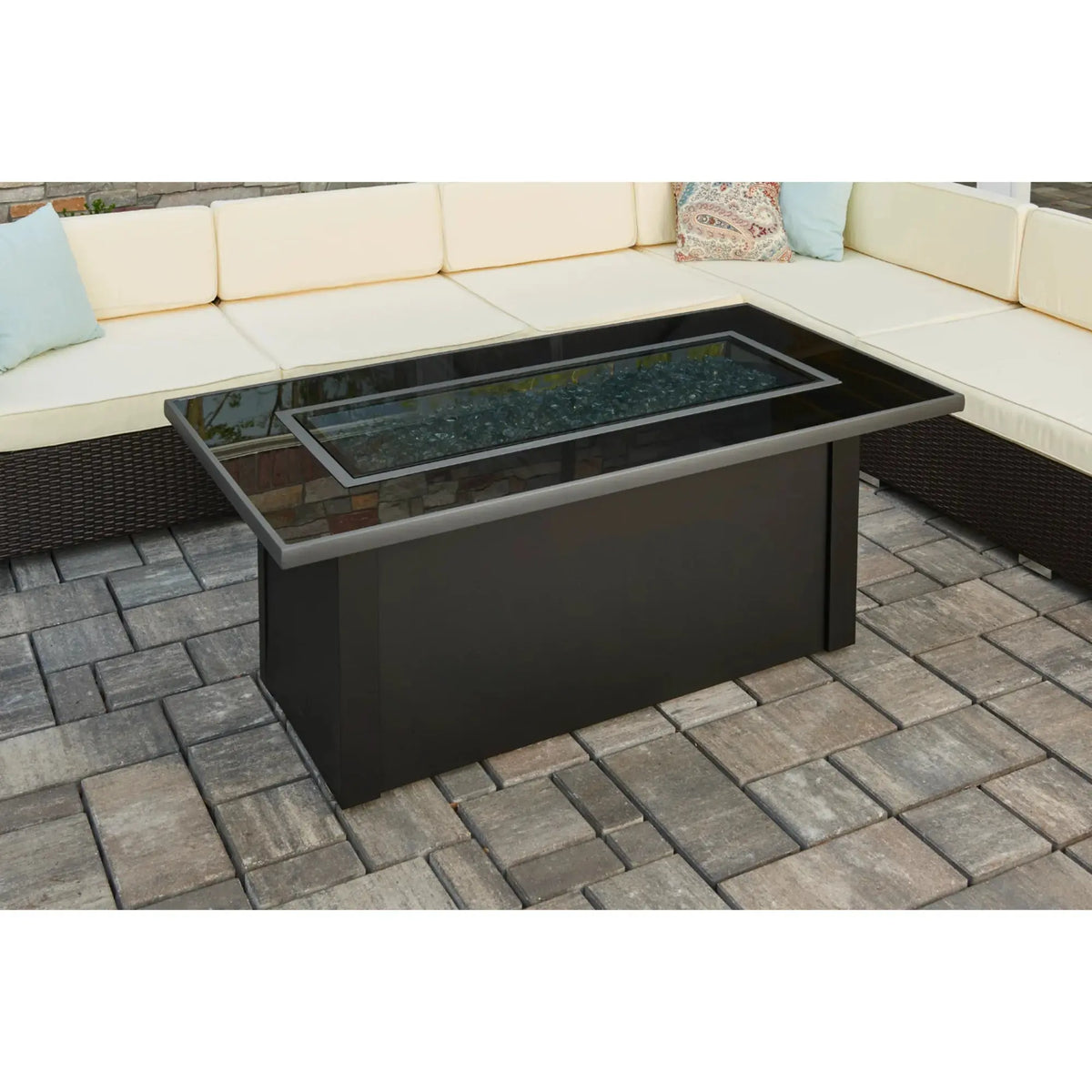 Monte Carlo 59″ Linear Gas Fire Table – Black Glass – The Outdoor GreatRoom Company The Outdoor GreatRoom Company