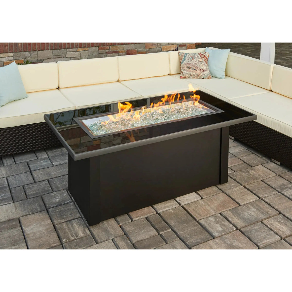 Monte Carlo 59″ Linear Gas Fire Table – Black Glass – The Outdoor GreatRoom Company The Outdoor GreatRoom Company