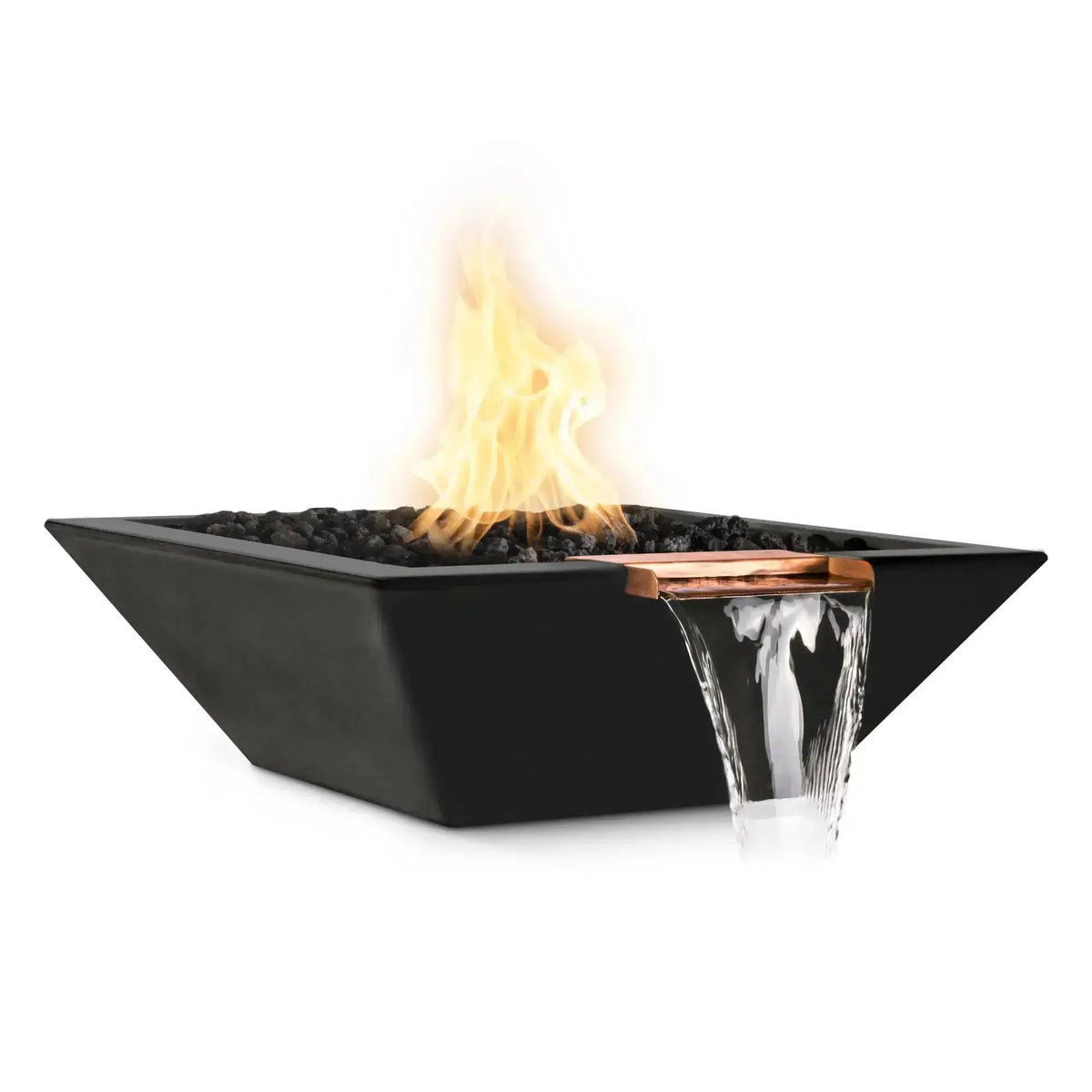 The Outdoor Plus Maya 36 inch Square Concrete Fire and Water Bowl in Black