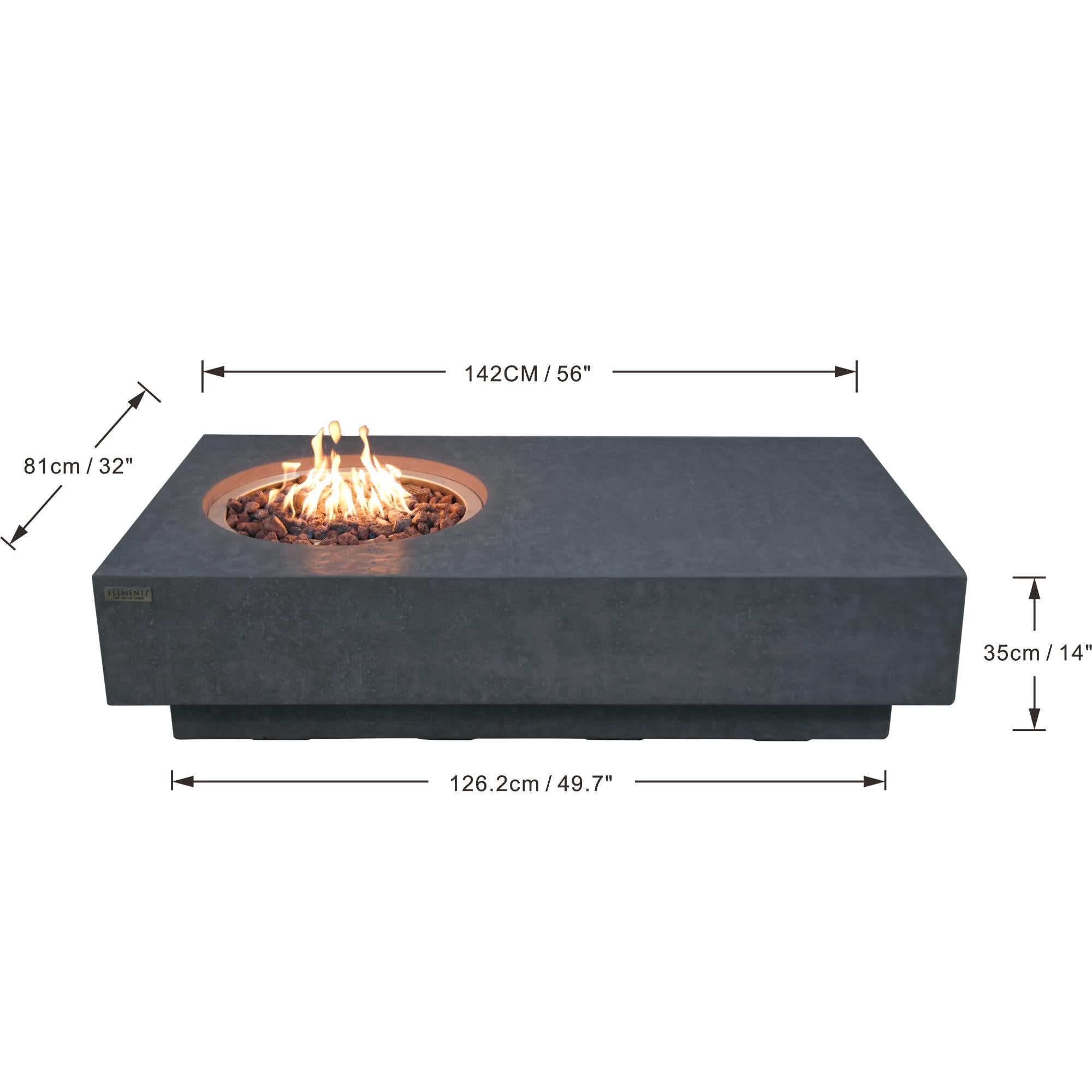 Metropolis 56″ Rectangular Concrete Gas Fire Table – Elementi
