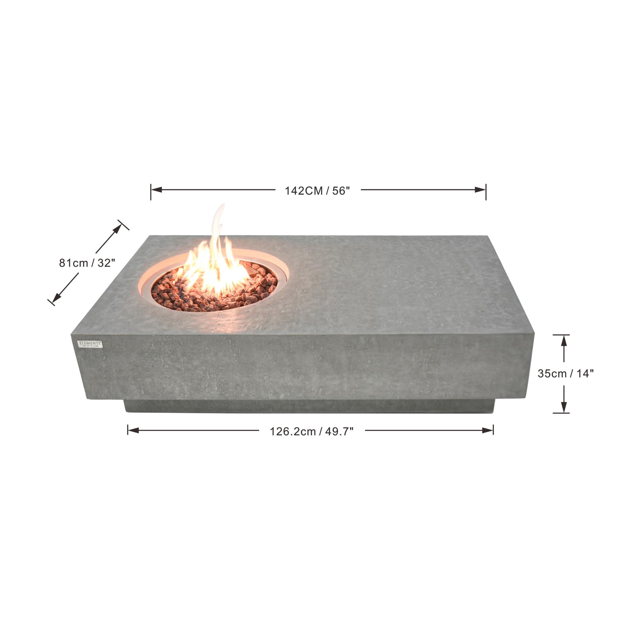Metropolis 56″ Rectangular Concrete Gas Fire Table – Elementi