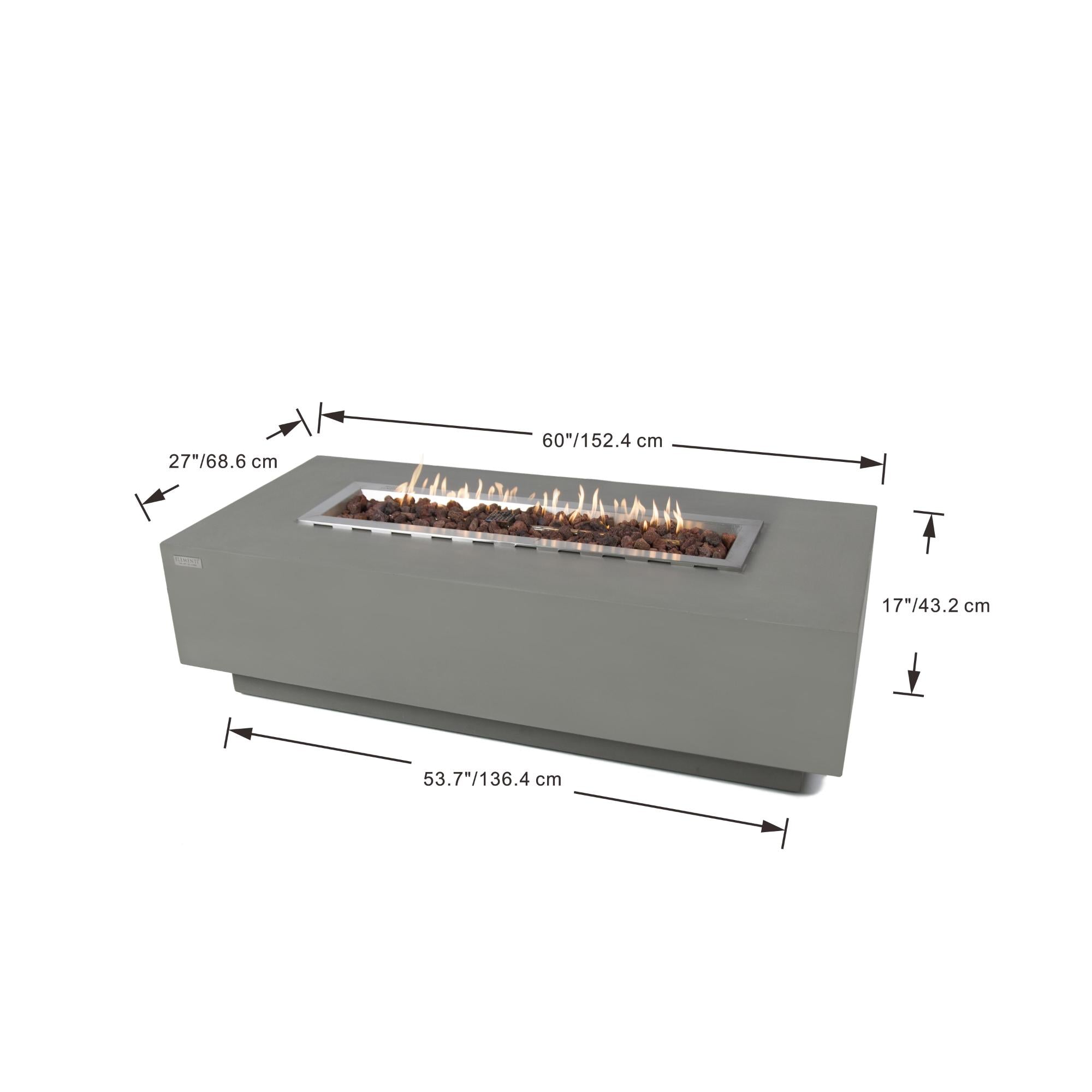 Granville 60″ Rectangular Concrete Gas Fire Table – Elementi