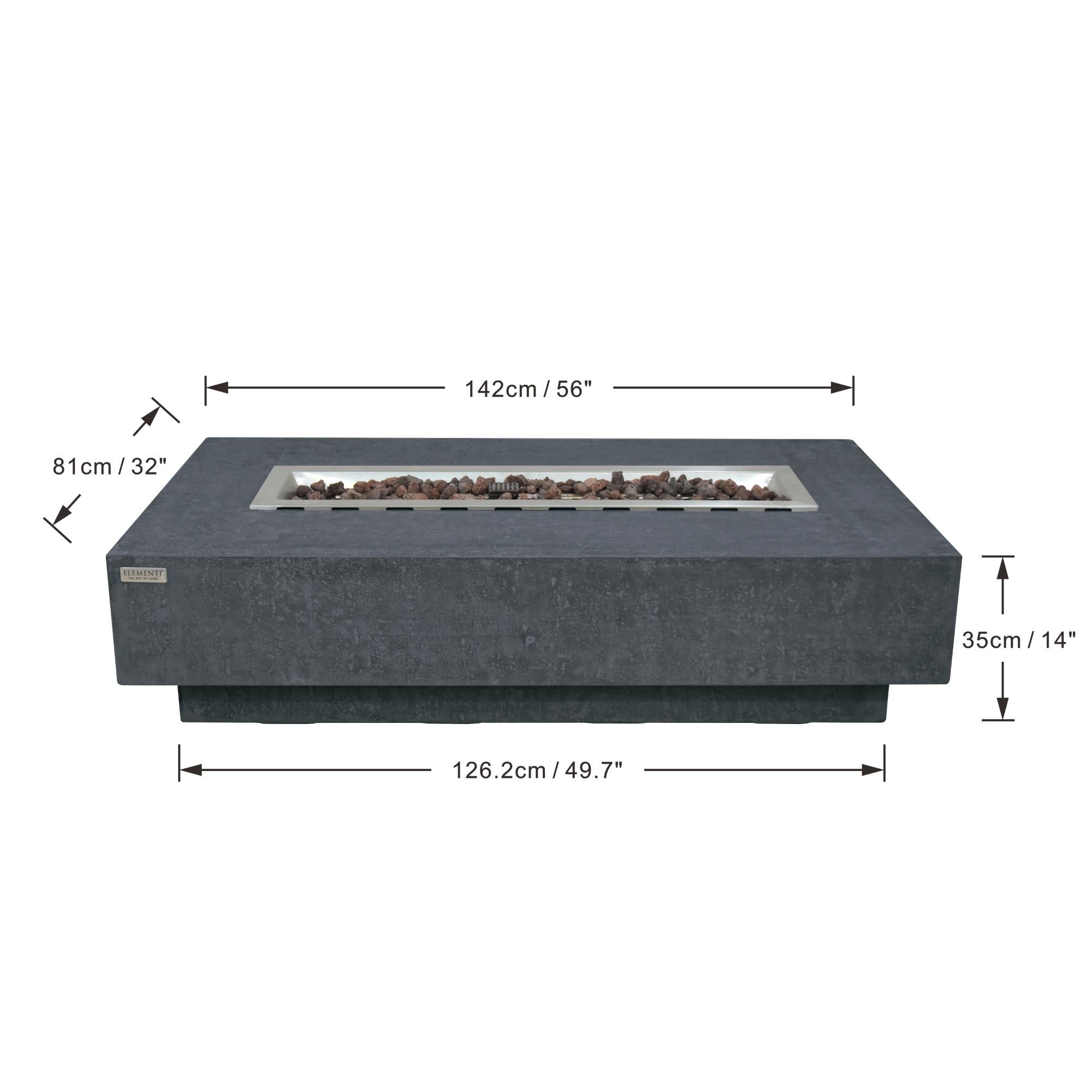 Hampton 56″ Rectangular Concrete Gas Fire Table – Elementi