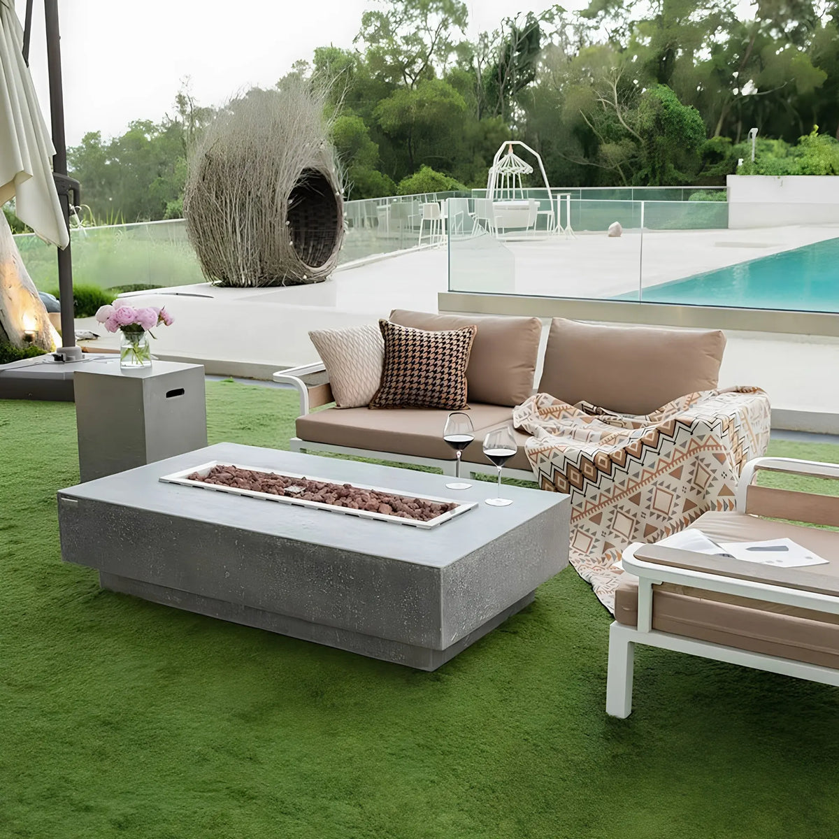 Elementi Hampton 56" Rectangular Concrete Gas Fire Table Elementi