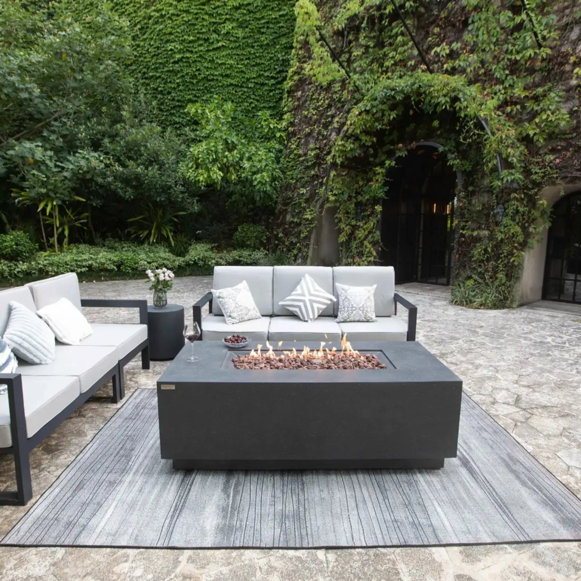 Andes 66″ Rectangular Concrete Liquid Propane Fire Table with Hidden Tank – Elementi Elementi