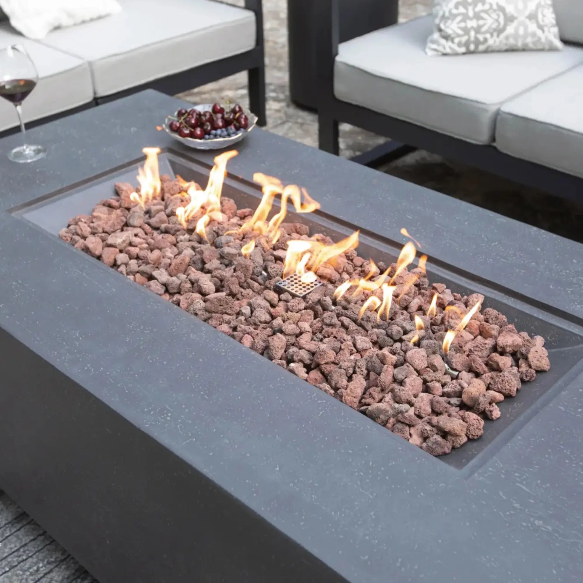 Andes 66″ Rectangular Concrete Liquid Propane Fire Table with Hidden Tank – Elementi Elementi