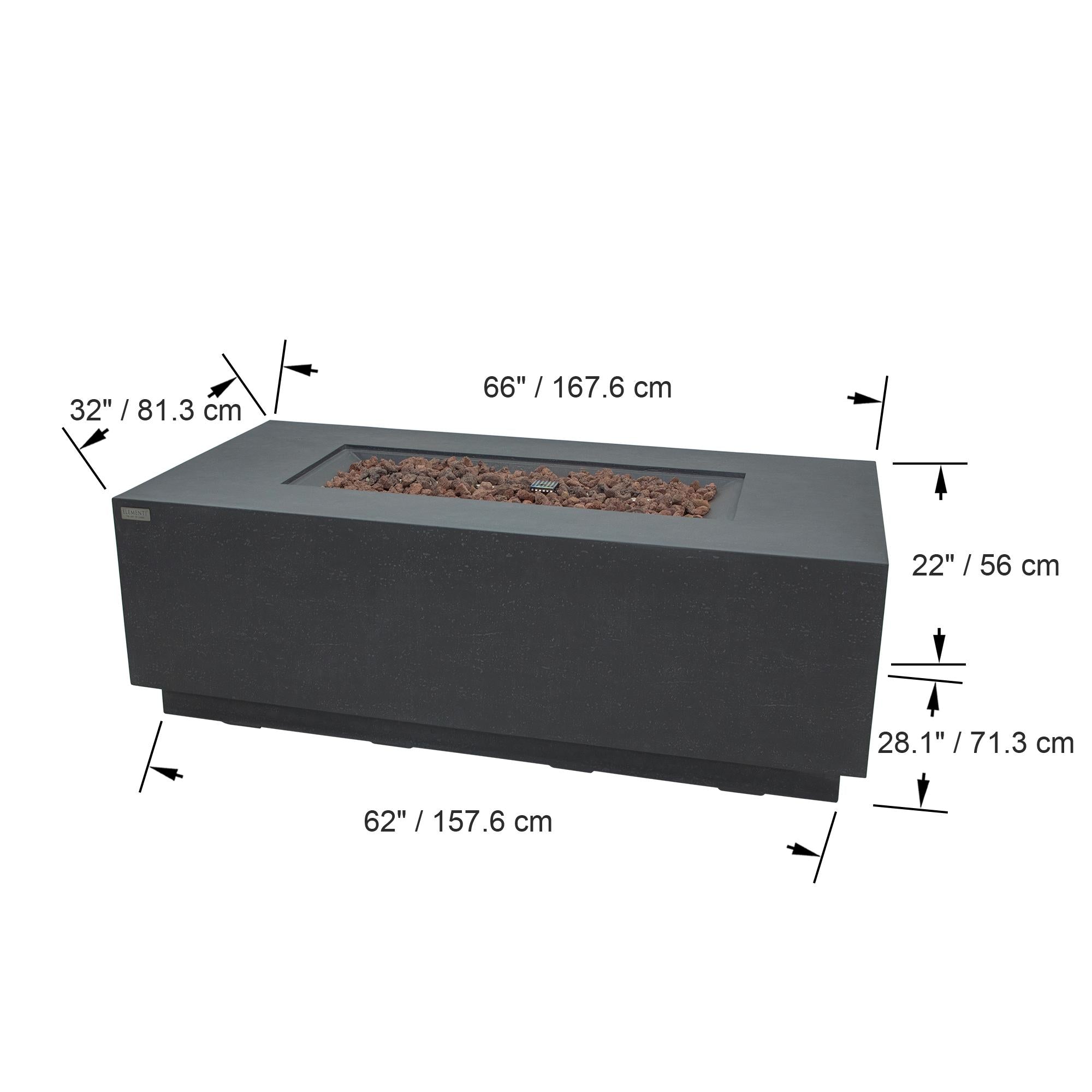 Andes 66″ Rectangular Concrete Liquid Propane Fire Table with Hidden Tank – Elementi