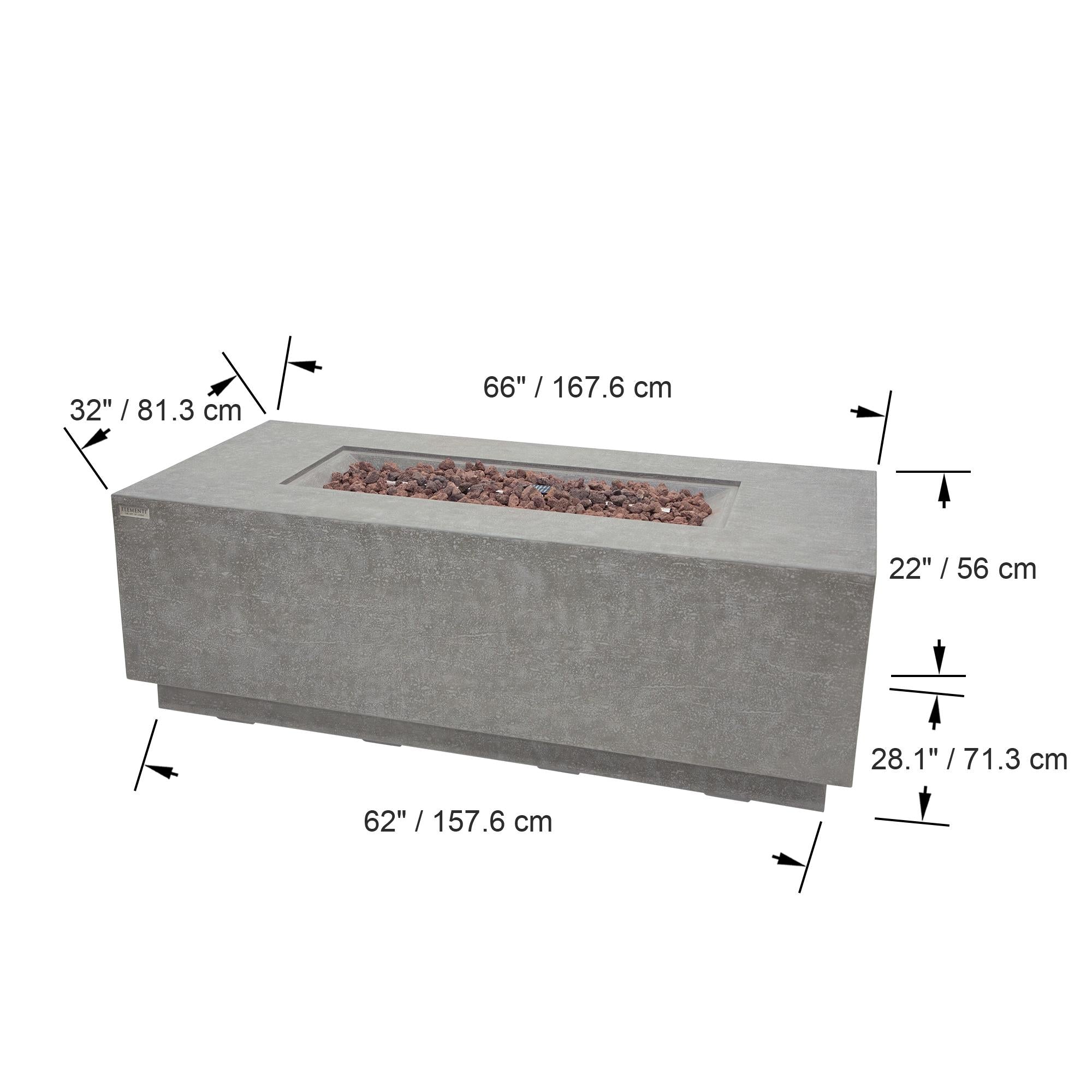 Andes 66″ Rectangular Concrete Liquid Propane Fire Table with Hidden Tank – Elementi