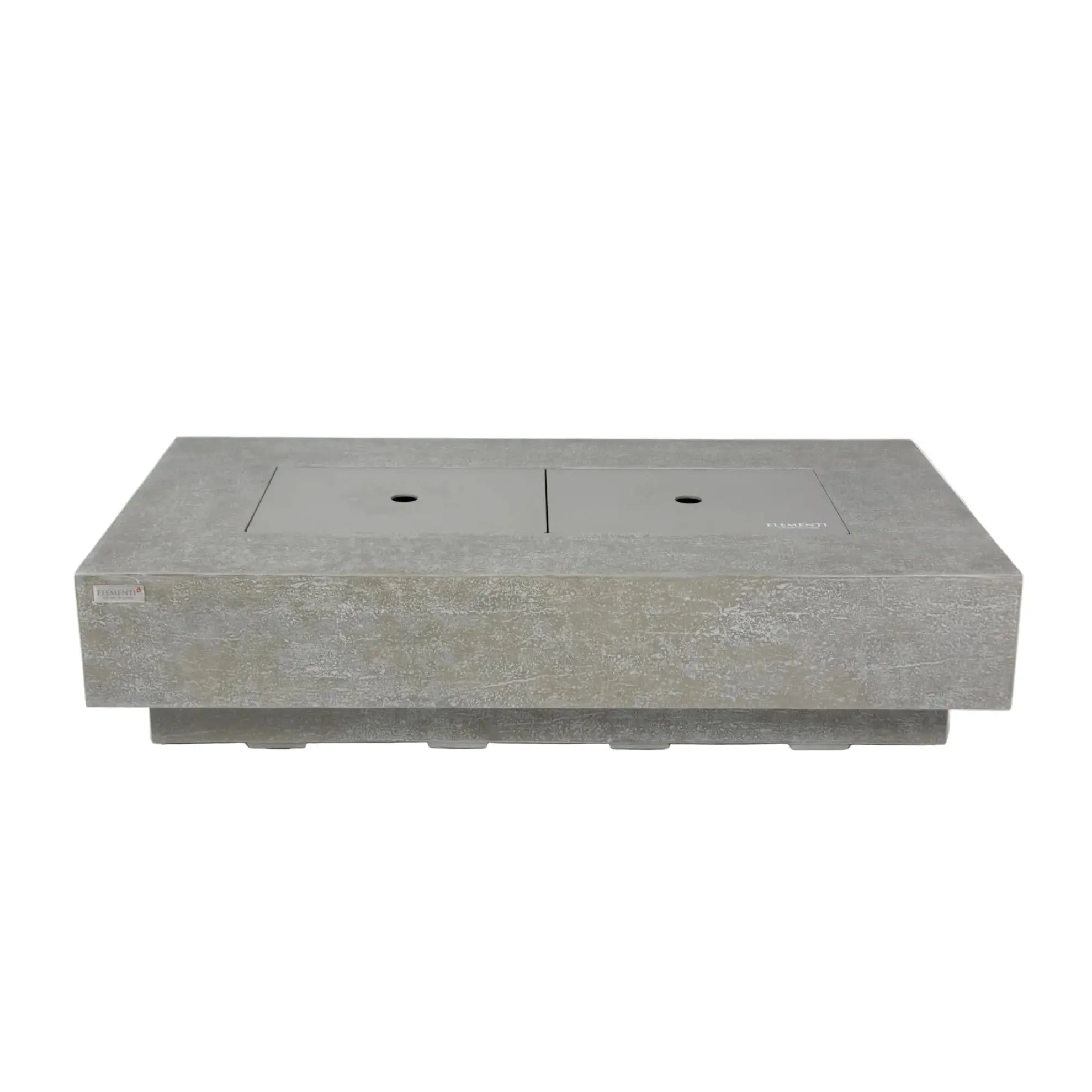 Rectangular concrete fire pit table on a white background