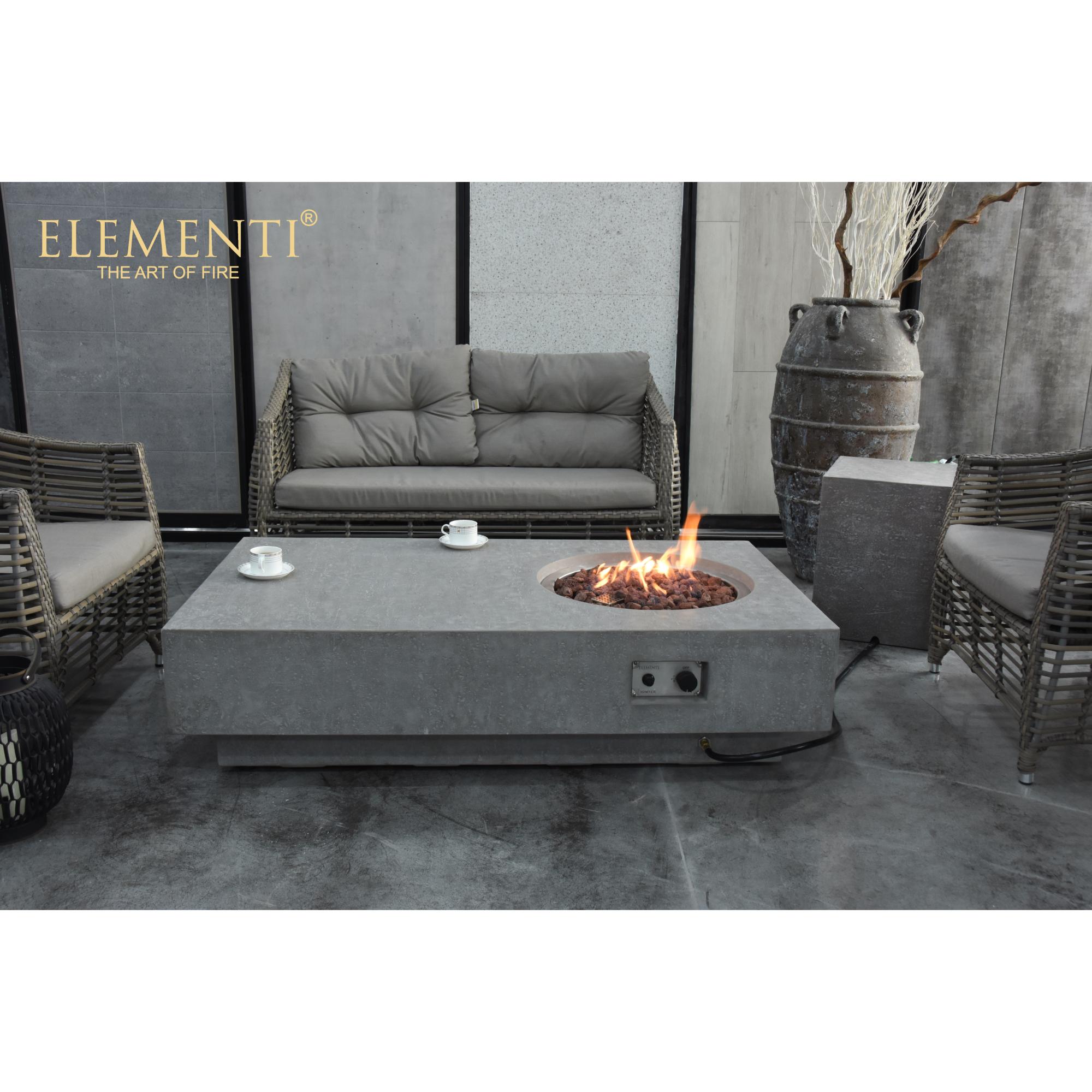 Metropolis 56″ Rectangular Concrete Gas Fire Table – Elementi