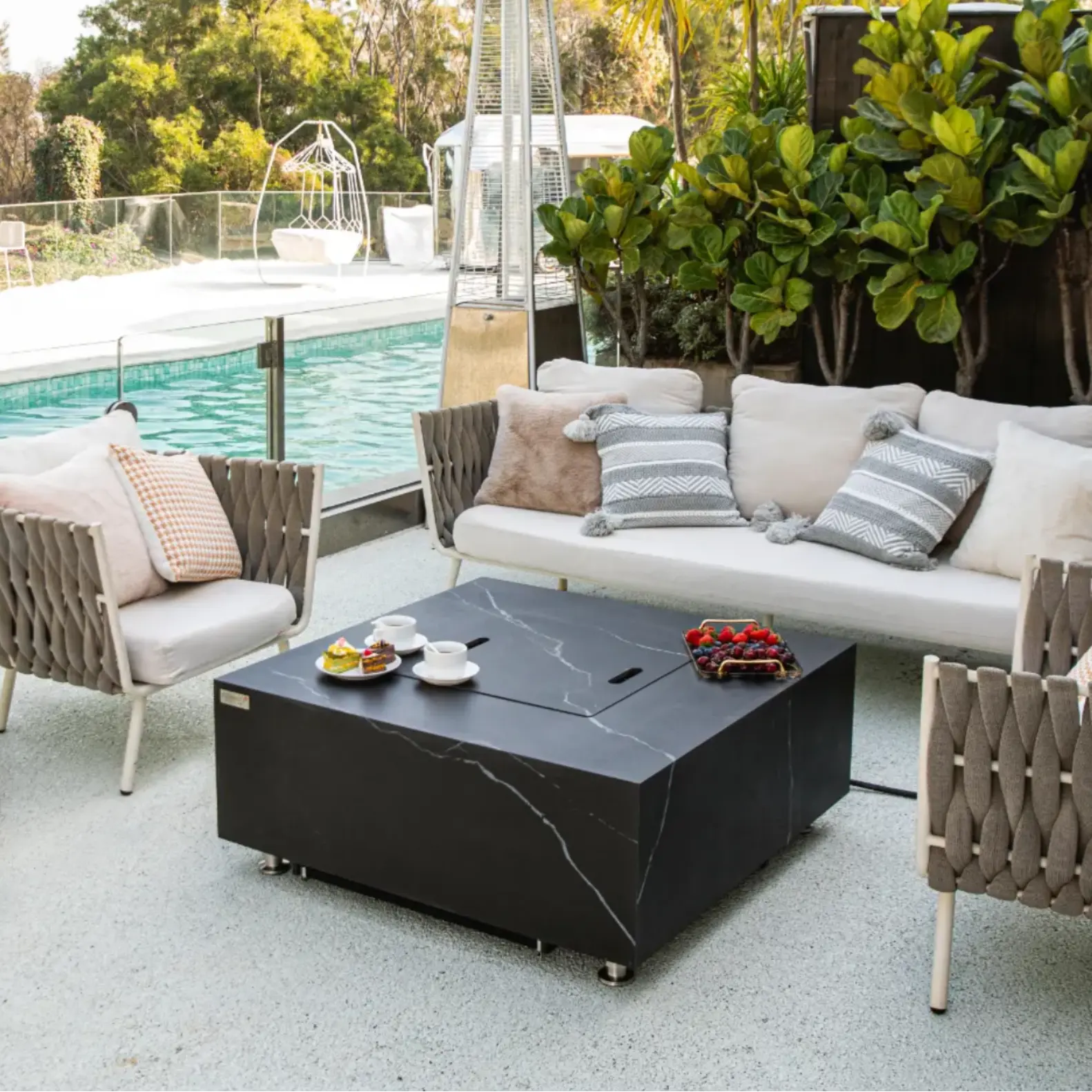 Sofia 40″ Square Marble Porcelain Gas Fire Table – Elementi Plus Elementi