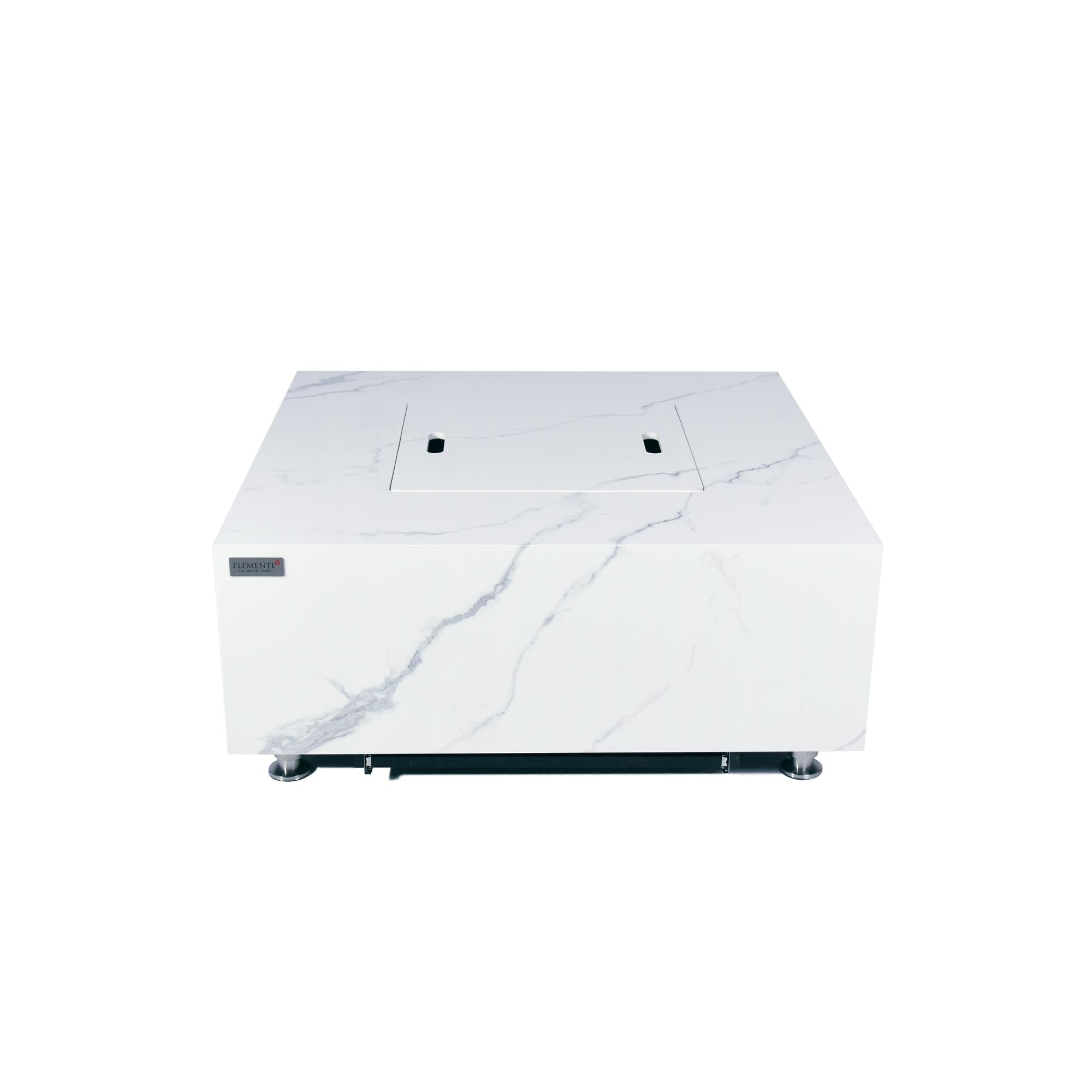 Bianco 40″ Square Marble Porcelain Top Gas Fire Table – Elementi Plus