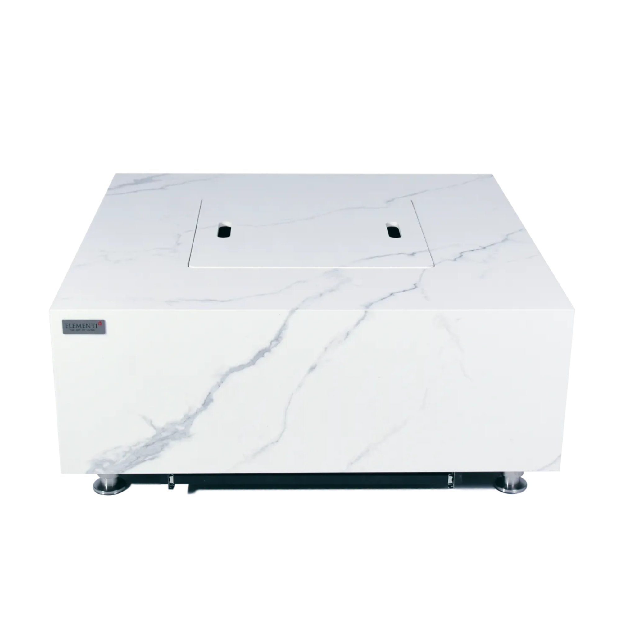 Bianco 40″ Square Marble Porcelain Gas Fire Table – Elementi Plus