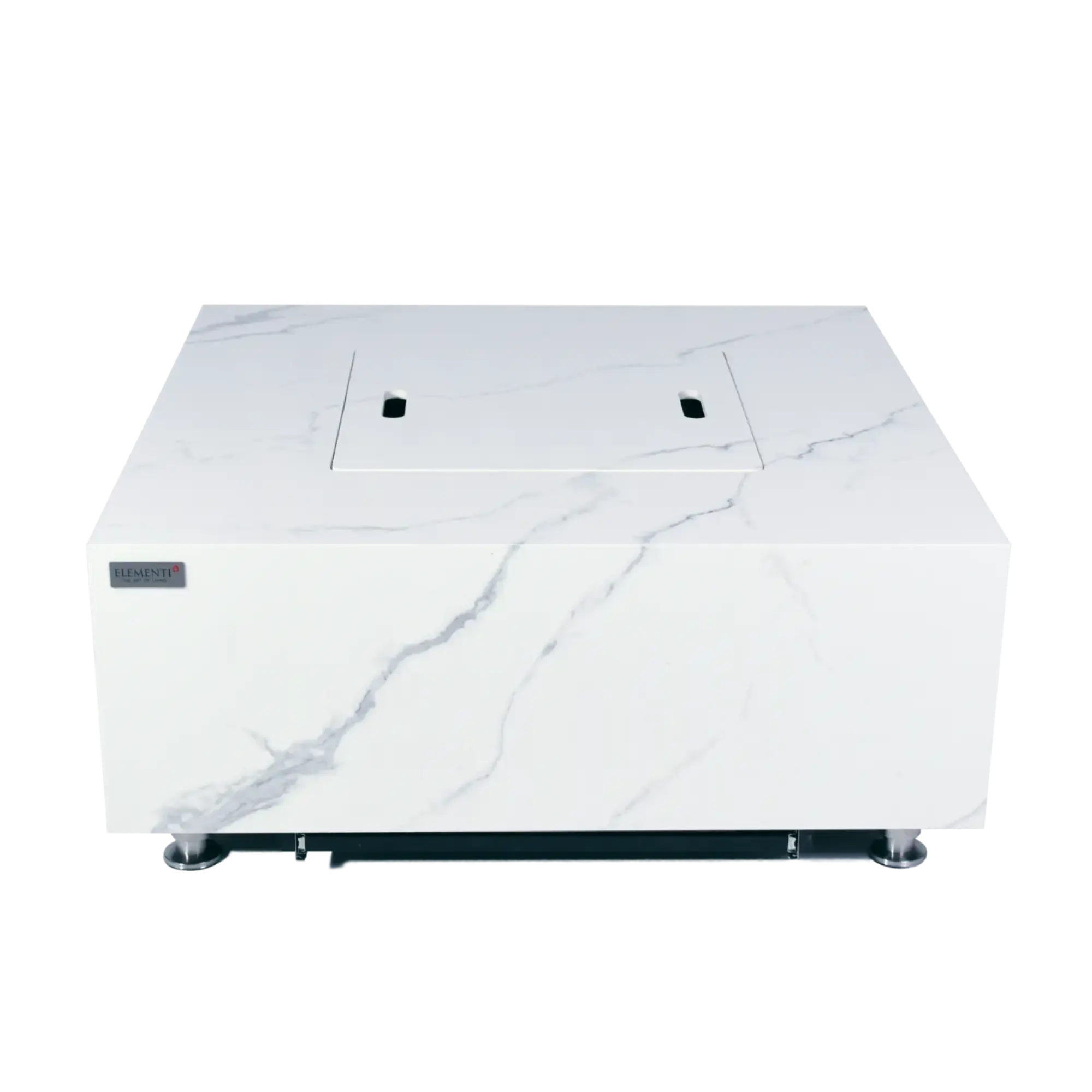 Bianco 40″ Square Marble Porcelain Gas Fire Table – Elementi Plus Elementi