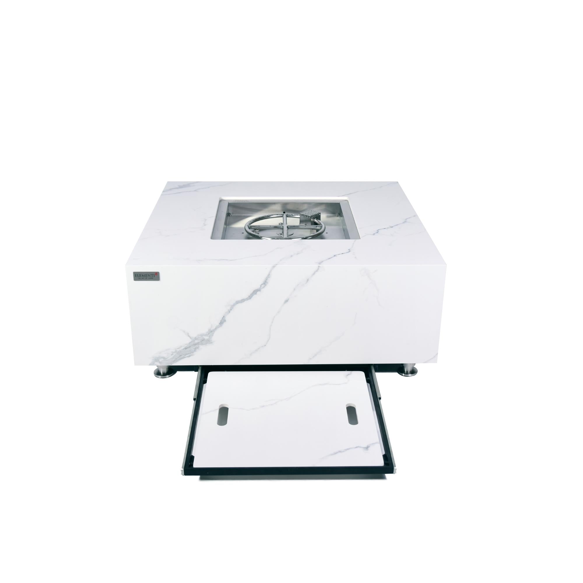Bianco 40″ Square Marble Porcelain Top Gas Fire Table – Elementi Plus
