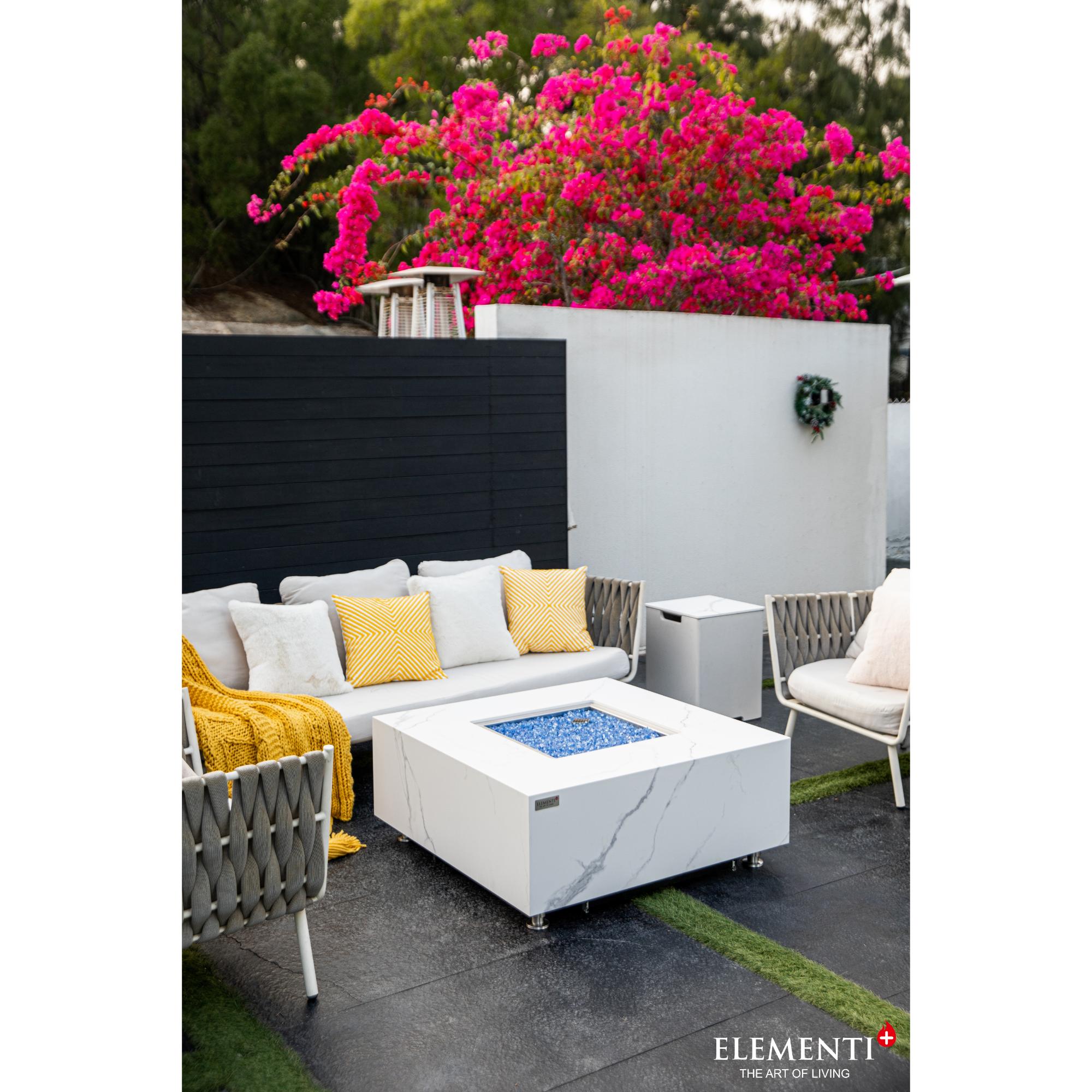 Bianco 40″ Square Marble Porcelain Top Gas Fire Table – Elementi Plus