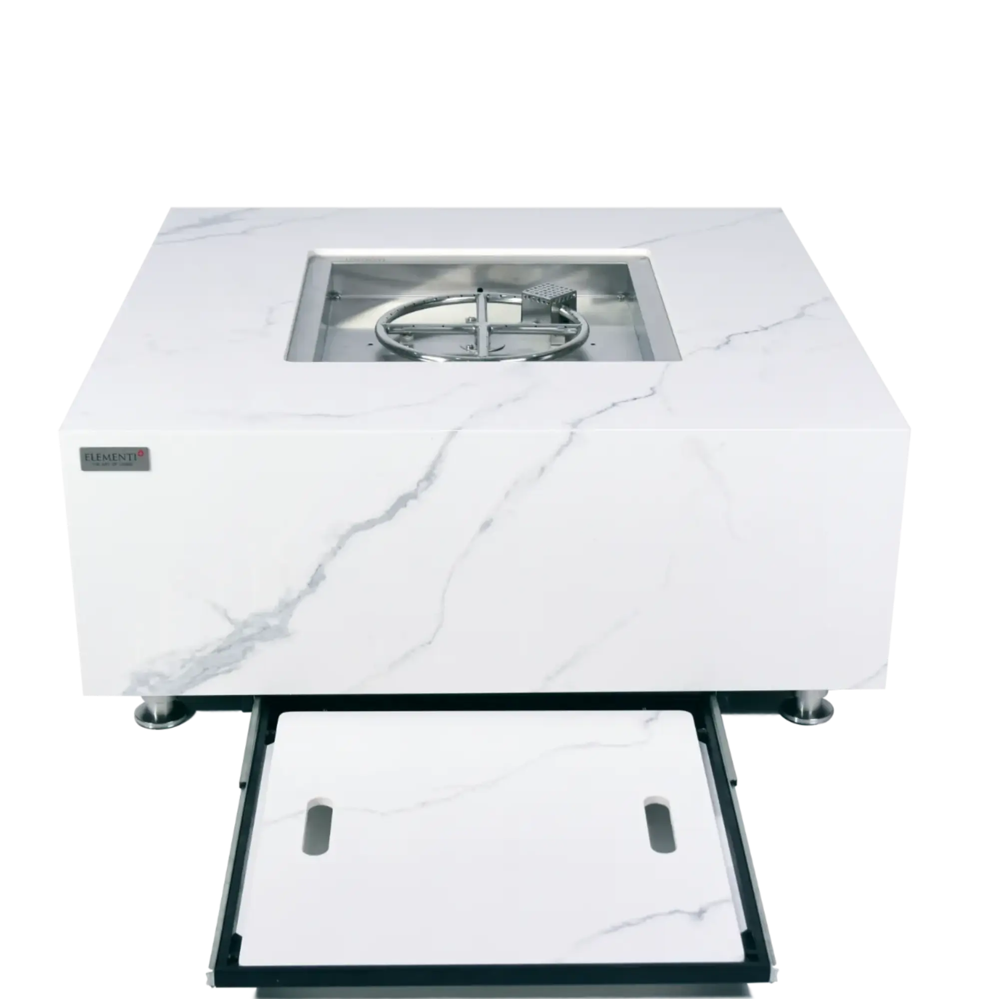 Bianco 40″ Square Marble Porcelain Gas Fire Table – Elementi Plus Elementi