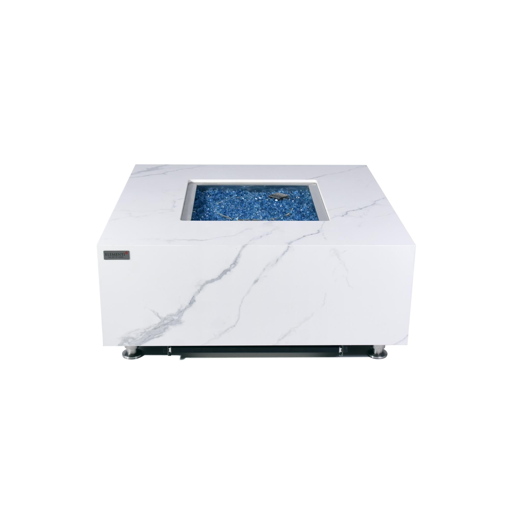 Bianco 40″ Square Marble Porcelain Top Gas Fire Table – Elementi Plus