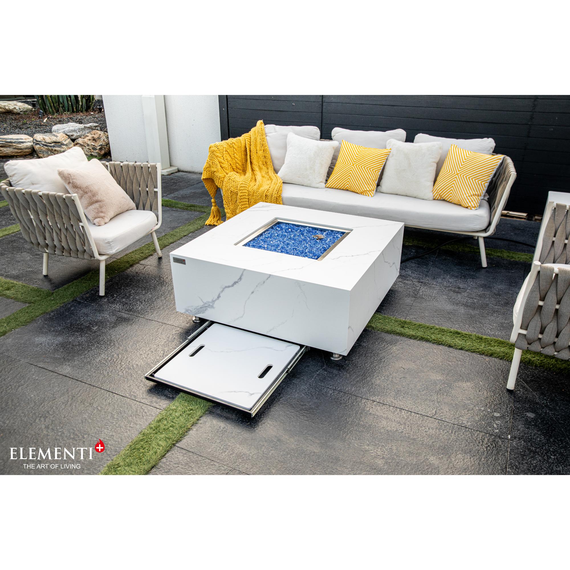 Bianco 40″ Square Marble Porcelain Top Gas Fire Table – Elementi Plus
