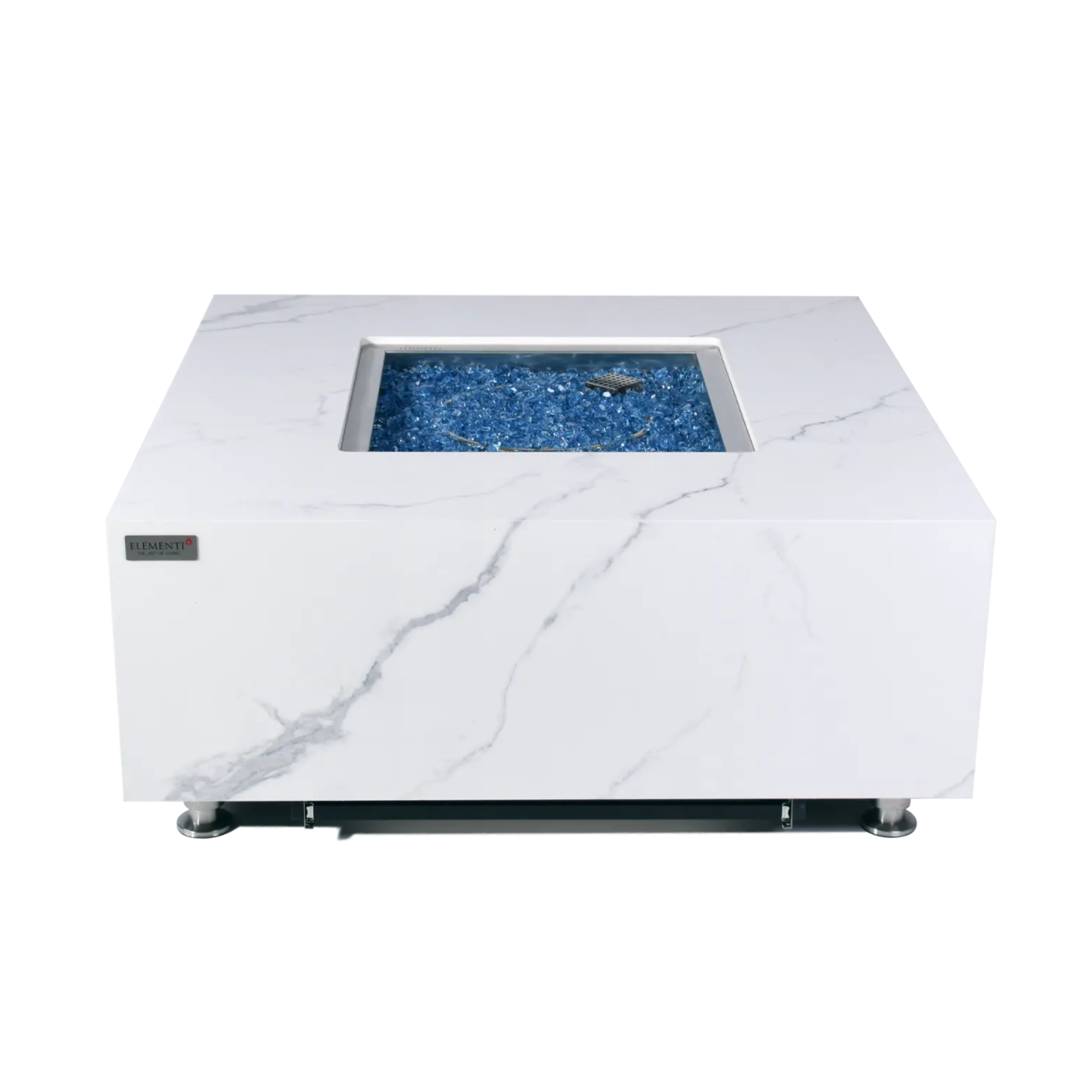 Bianco 40″ Square Marble Porcelain Gas Fire Table – Elementi Plus