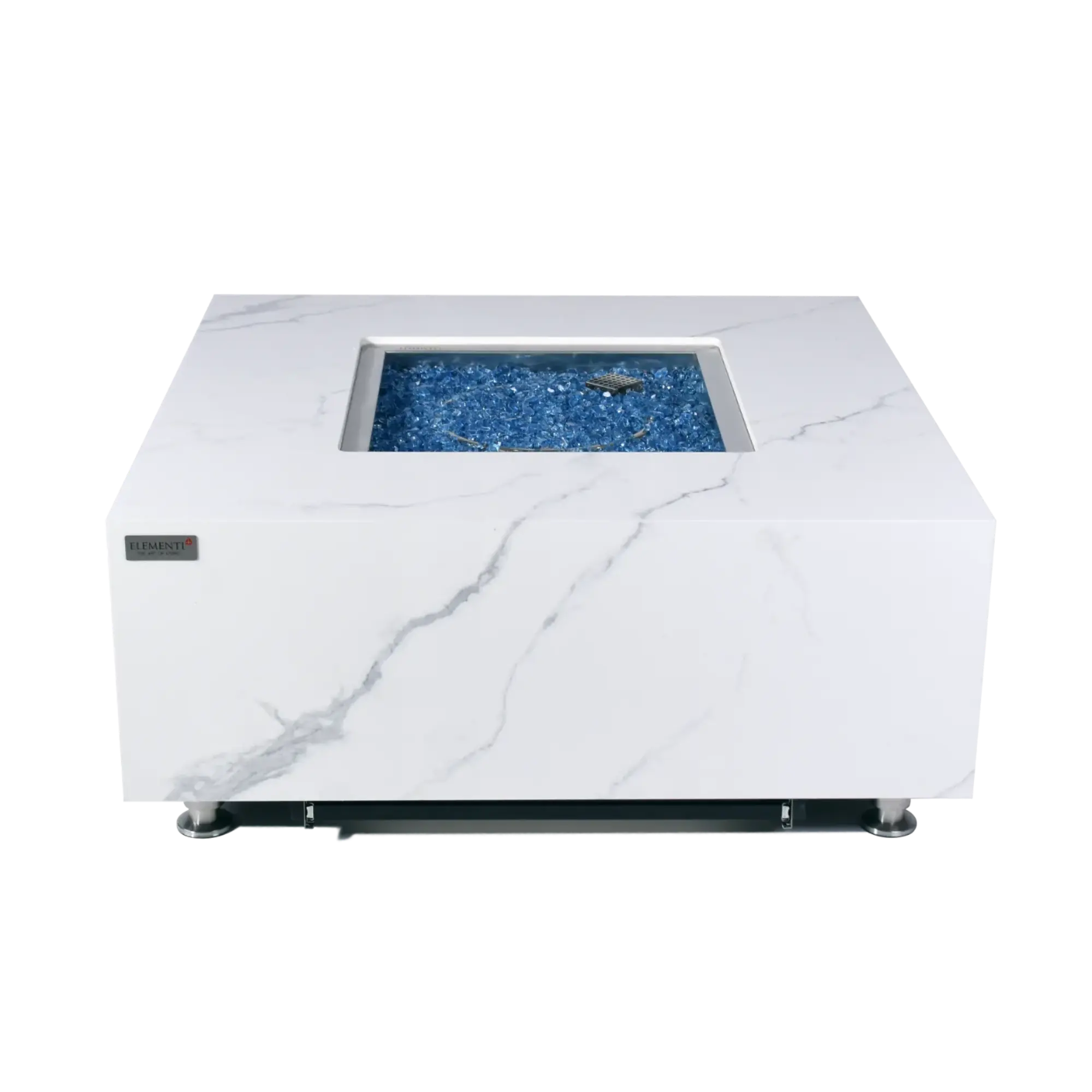 Bianco 40″ Square Marble Porcelain Gas Fire Table – Elementi Plus Elementi