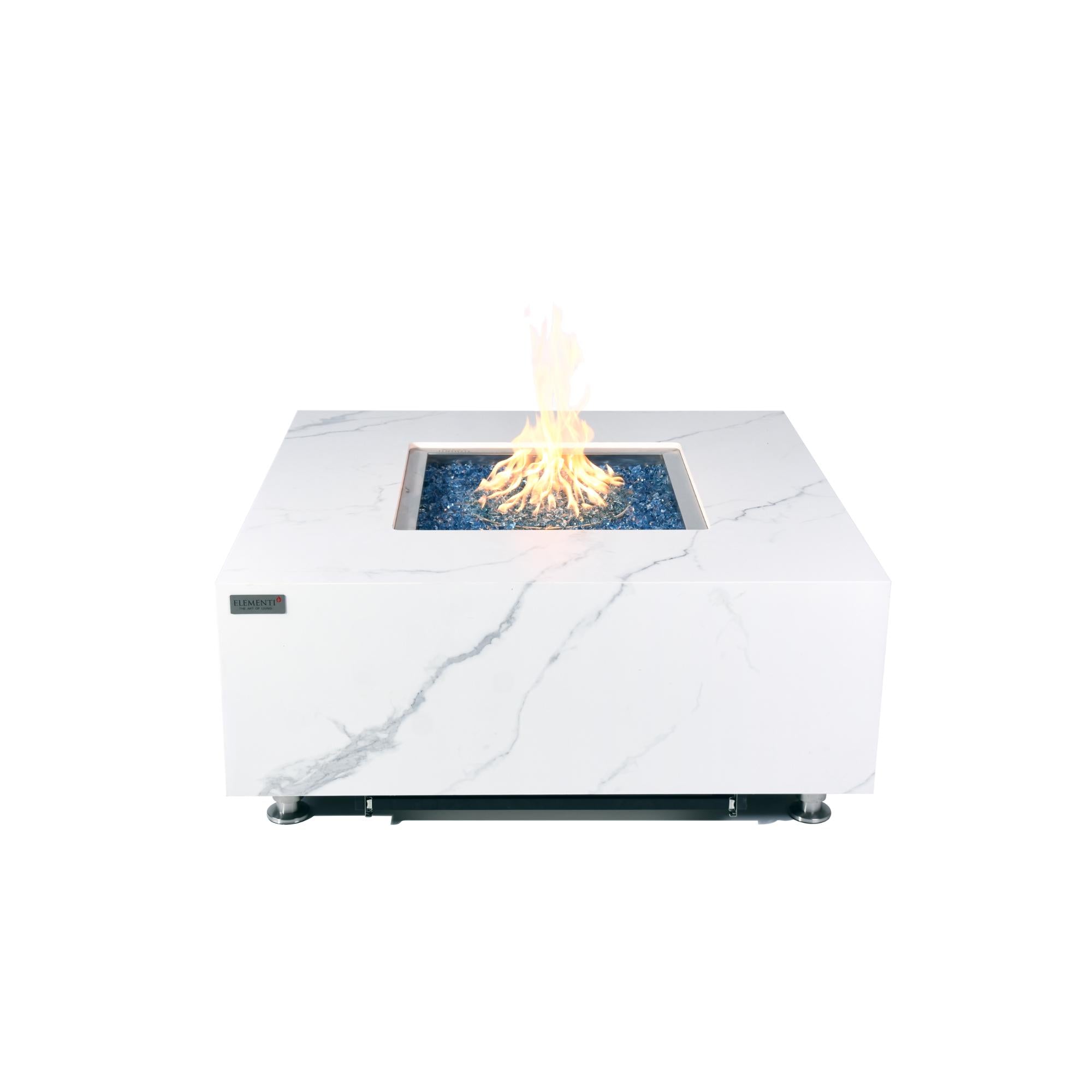 Bianco 40″ Square Marble Porcelain Top Gas Fire Table – Elementi Plus