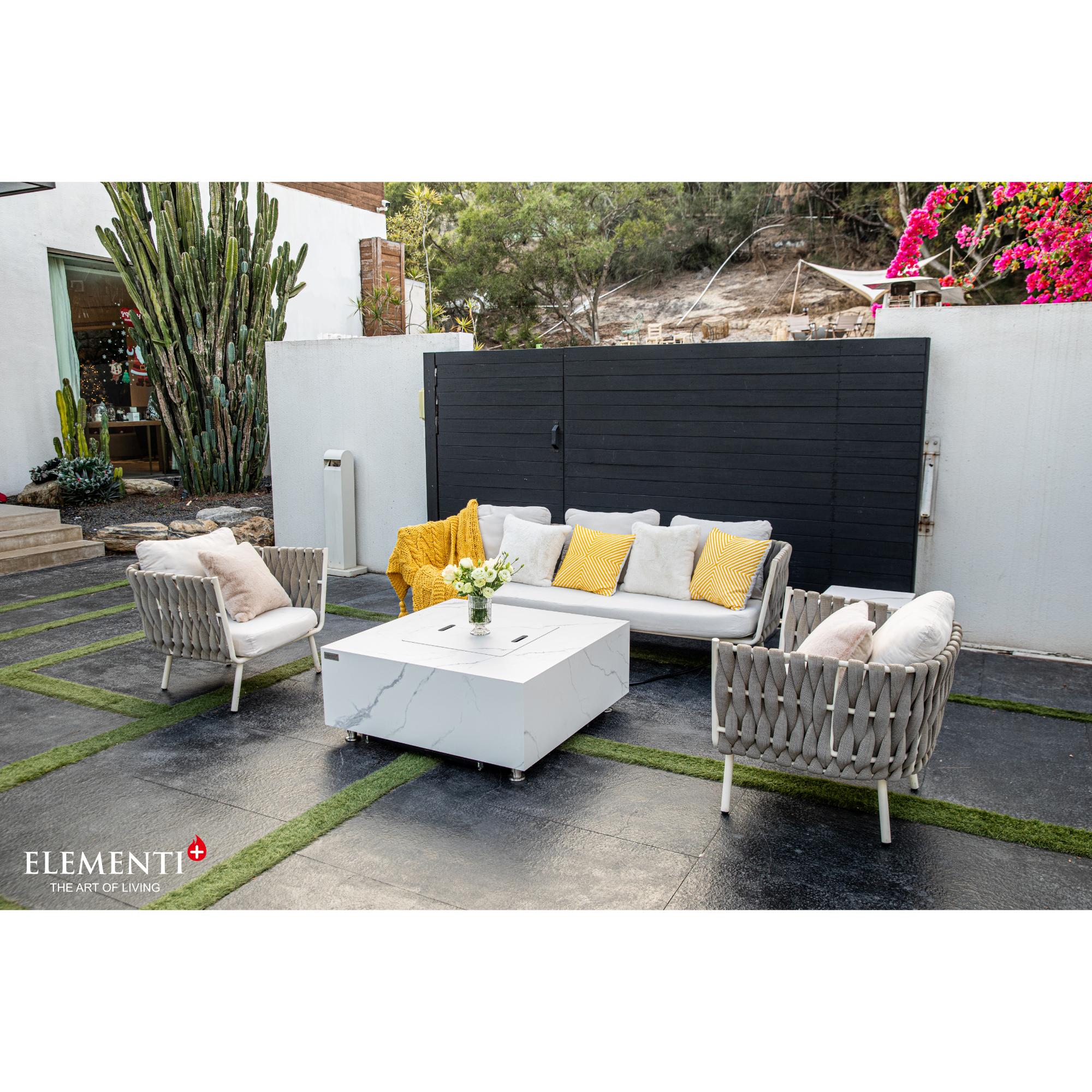 Bianco 40″ Square Marble Porcelain Top Gas Fire Table – Elementi Plus