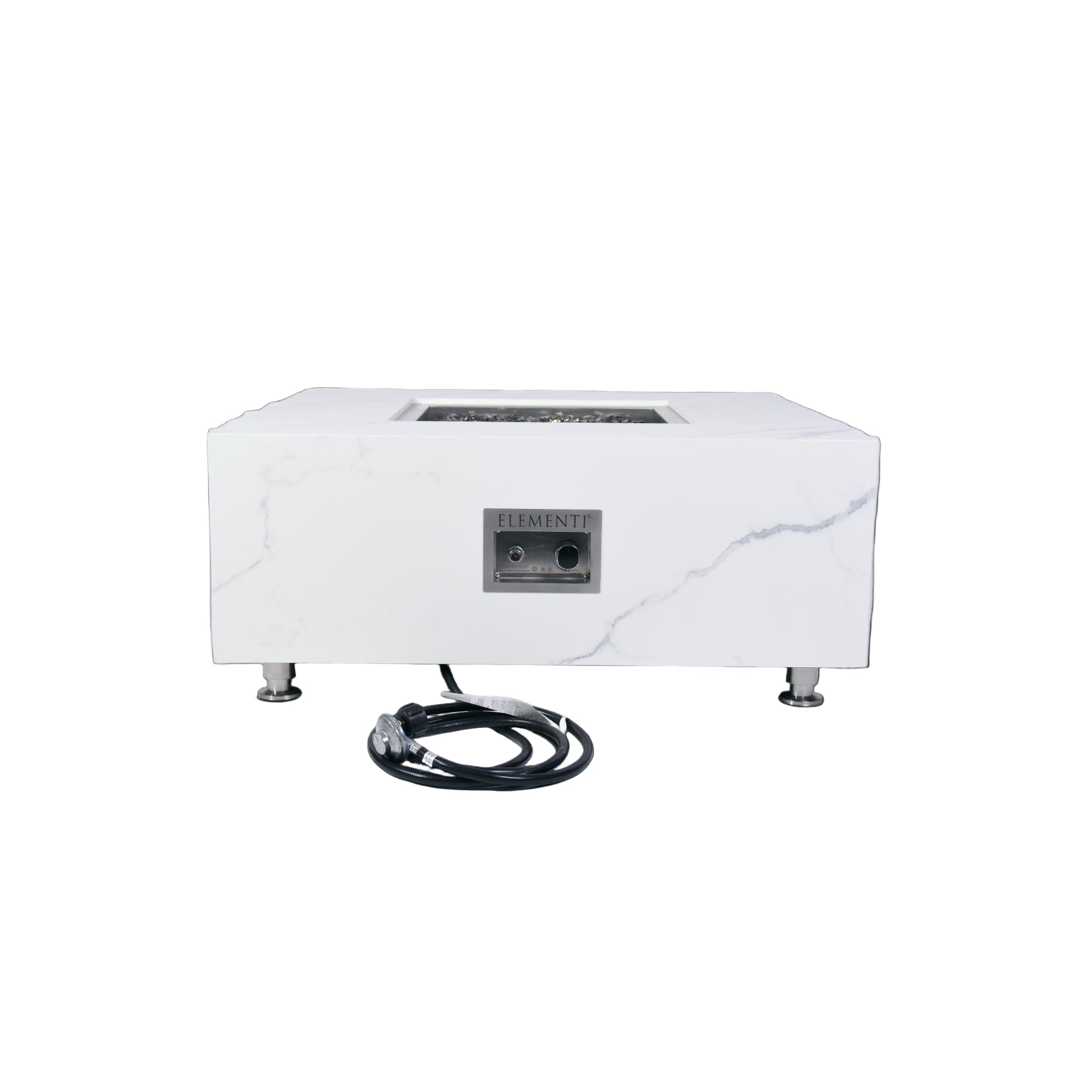 Bianco 40″ Square Marble Porcelain Top Gas Fire Table – Elementi Plus