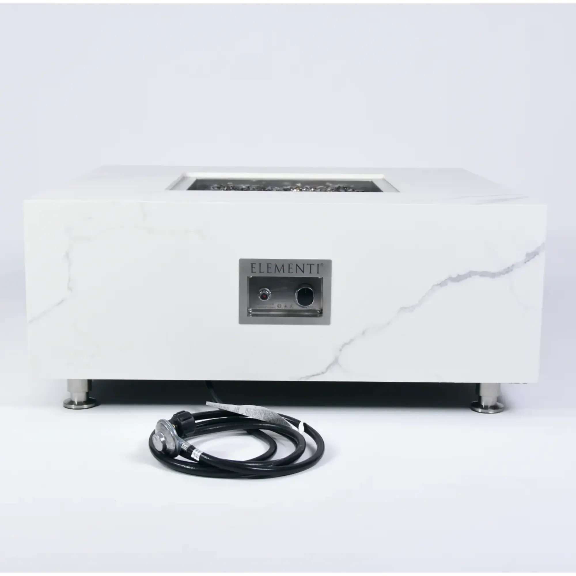 Bianco 40″ Square Marble Porcelain Gas Fire Table – Elementi Plus Elementi
