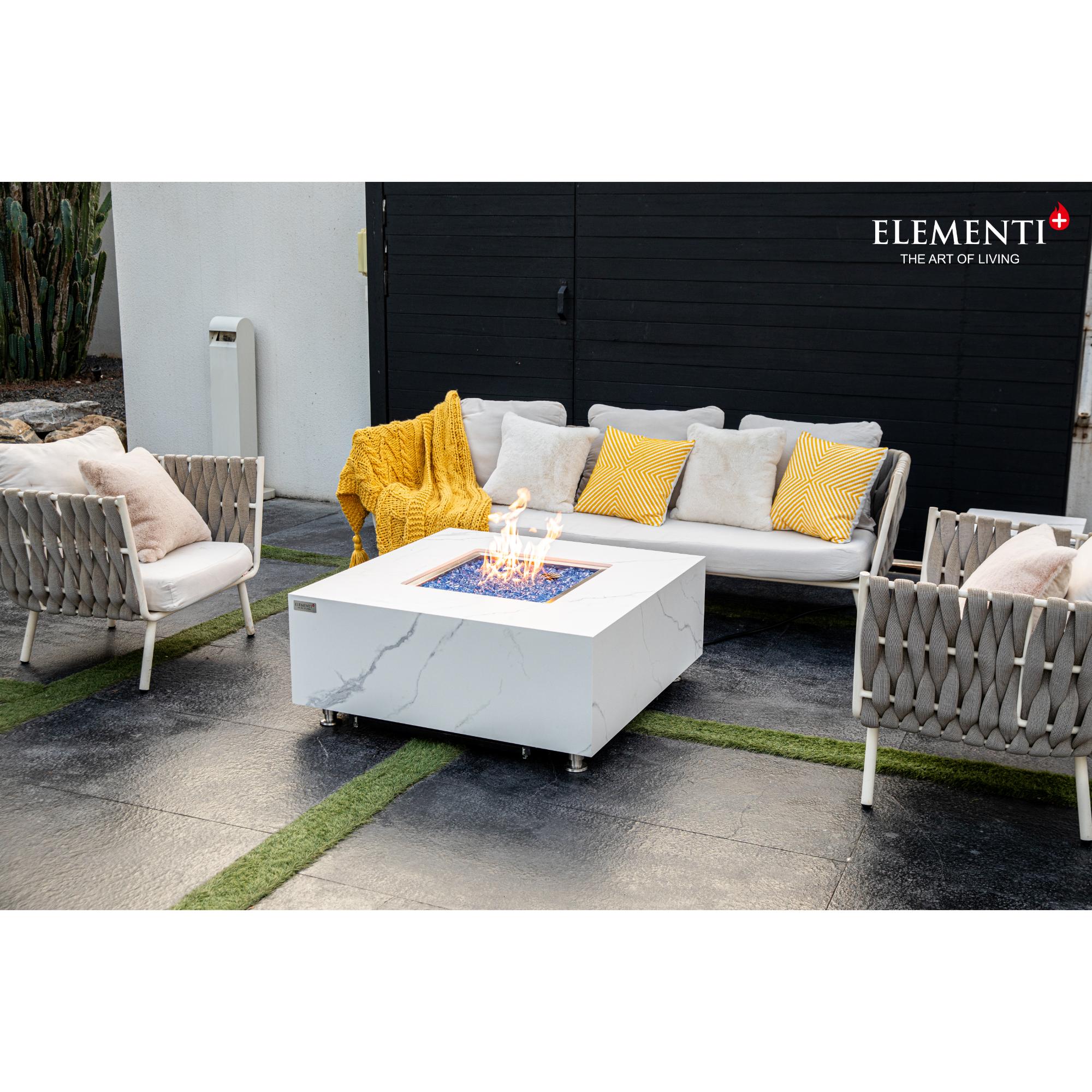Bianco 40″ Square Marble Porcelain Top Gas Fire Table – Elementi Plus