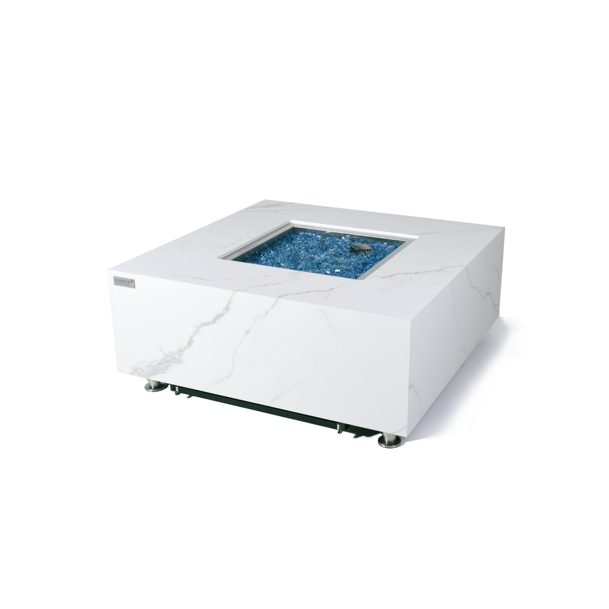 Bianco 40″ Square Marble Porcelain Top Gas Fire Table – Elementi Plus