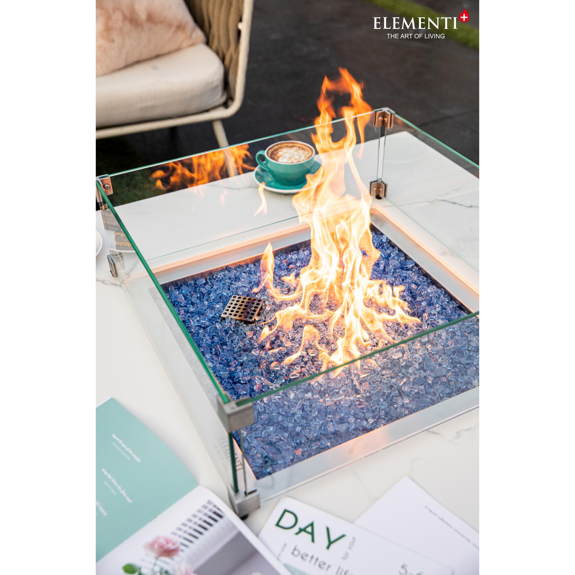 Bianco 40″ Square Marble Porcelain Top Gas Fire Table – Elementi Plus