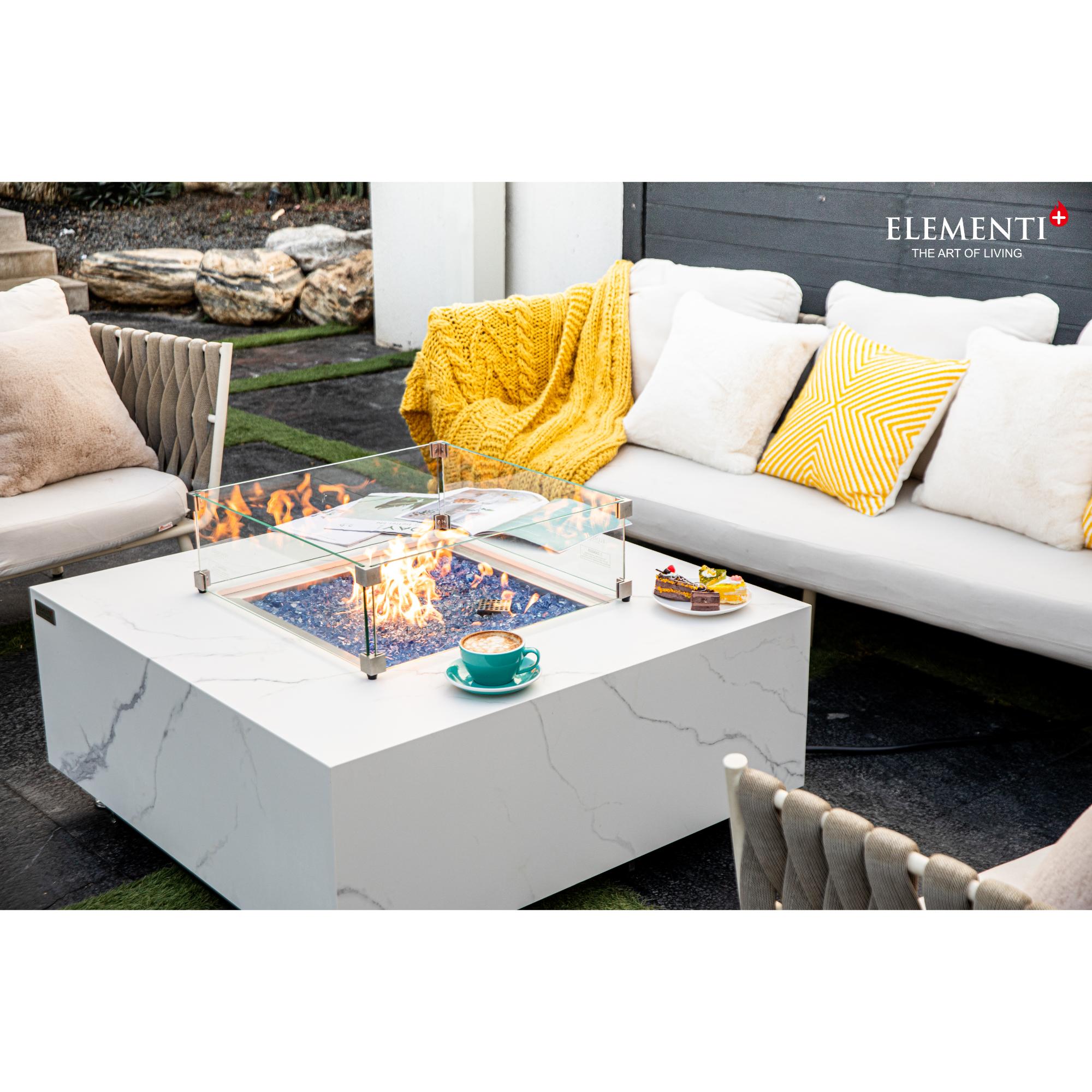 Bianco 40″ Square Marble Porcelain Top Gas Fire Table – Elementi Plus