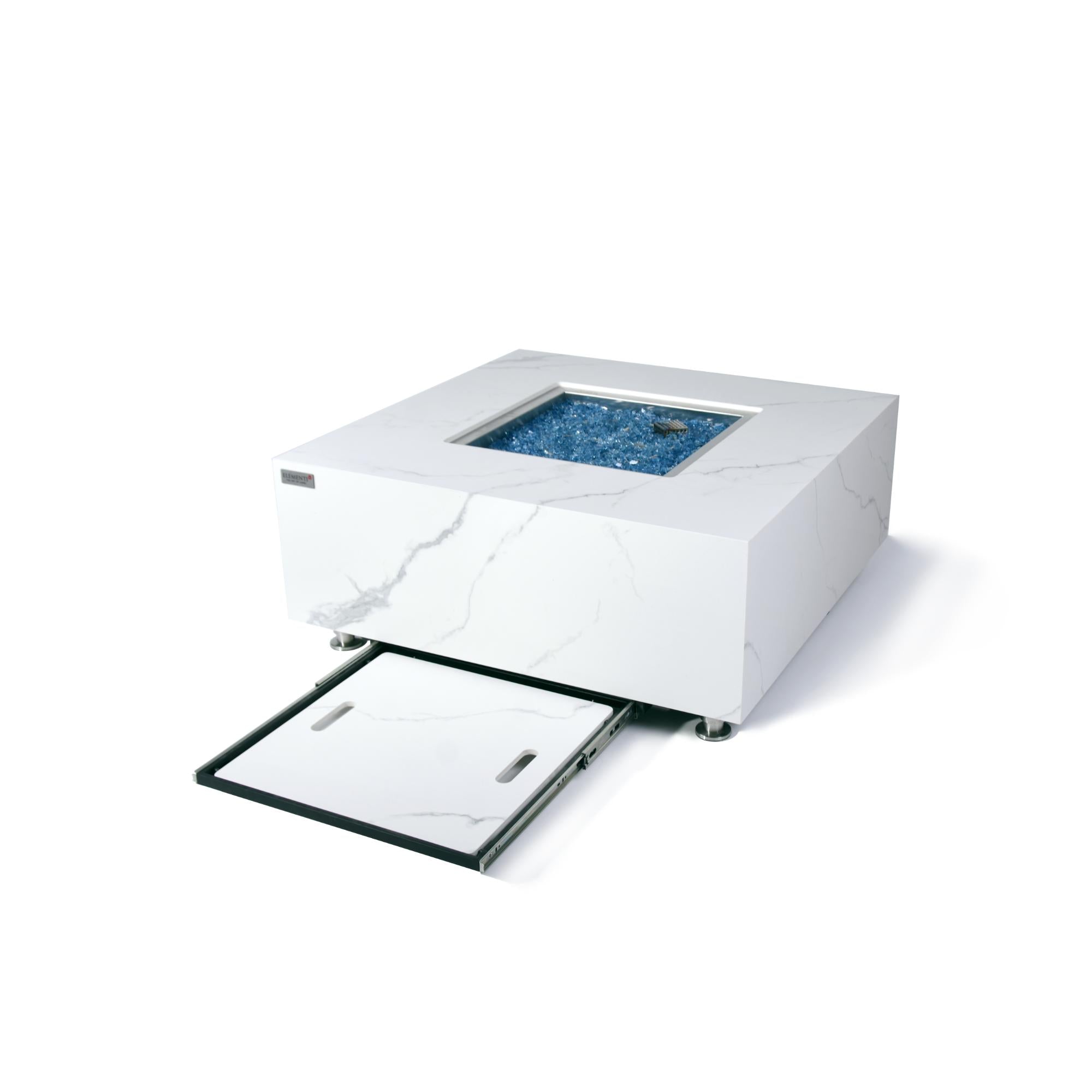 Bianco 40″ Square Marble Porcelain Top Gas Fire Table – Elementi Plus