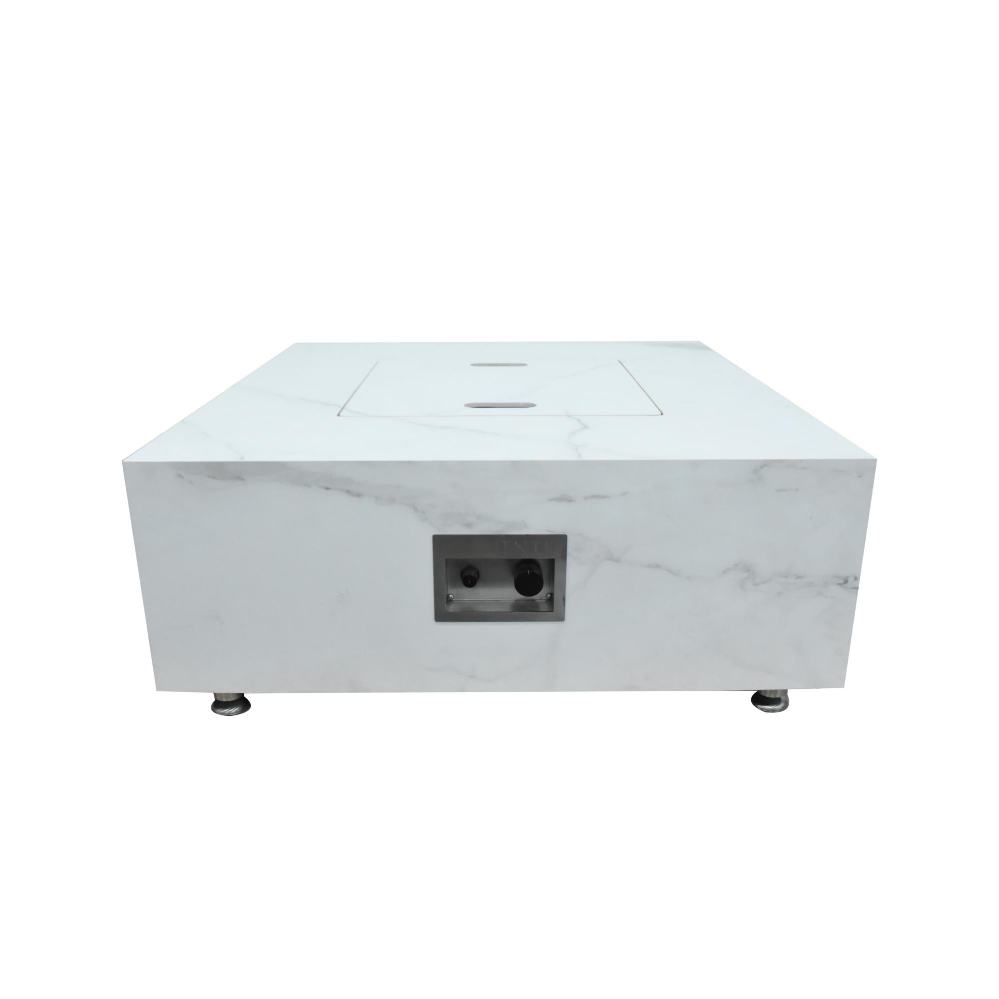 Bianco 40″ Square Marble Porcelain Top Gas Fire Table – Elementi Plus