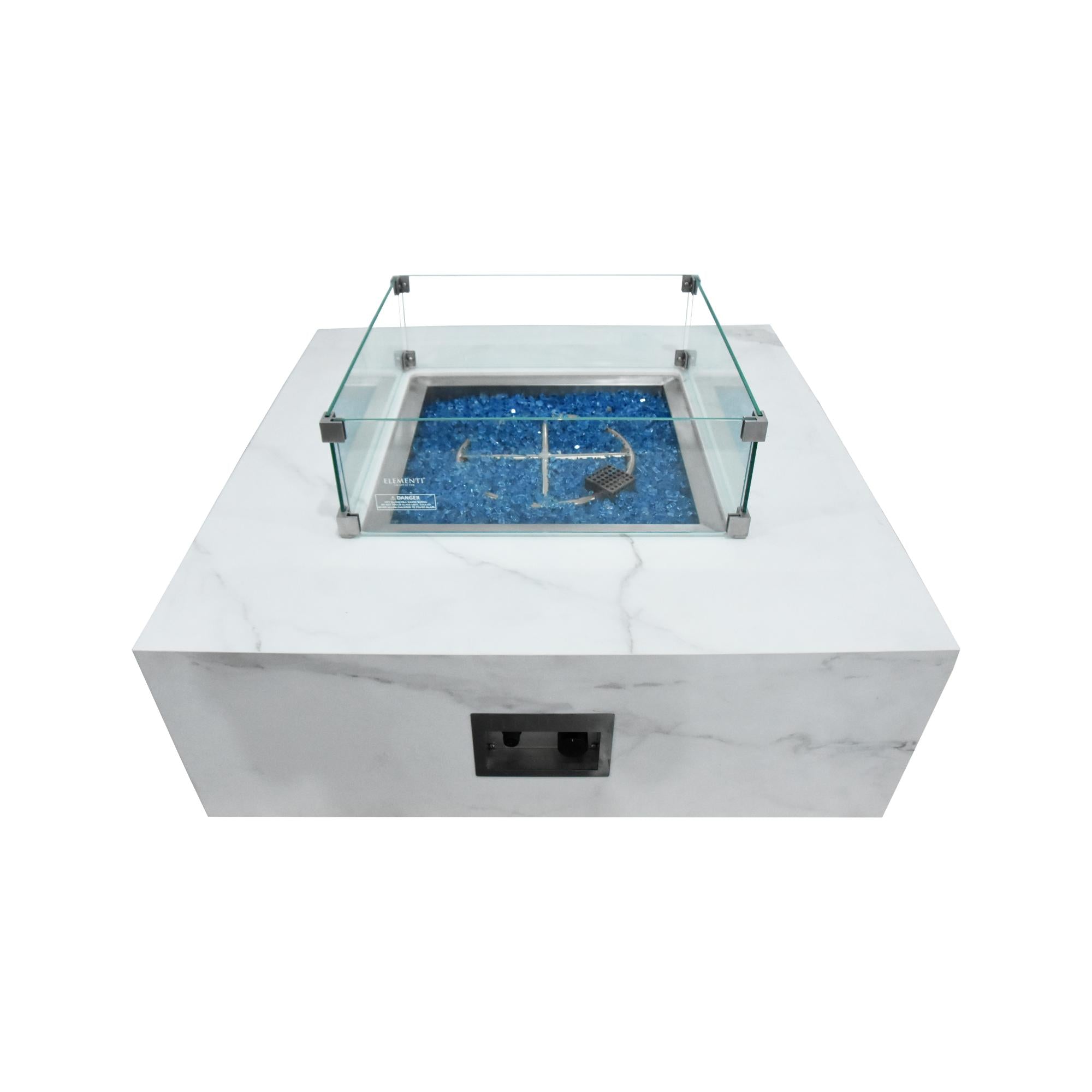 Bianco 40″ Square Marble Porcelain Top Gas Fire Table – Elementi Plus