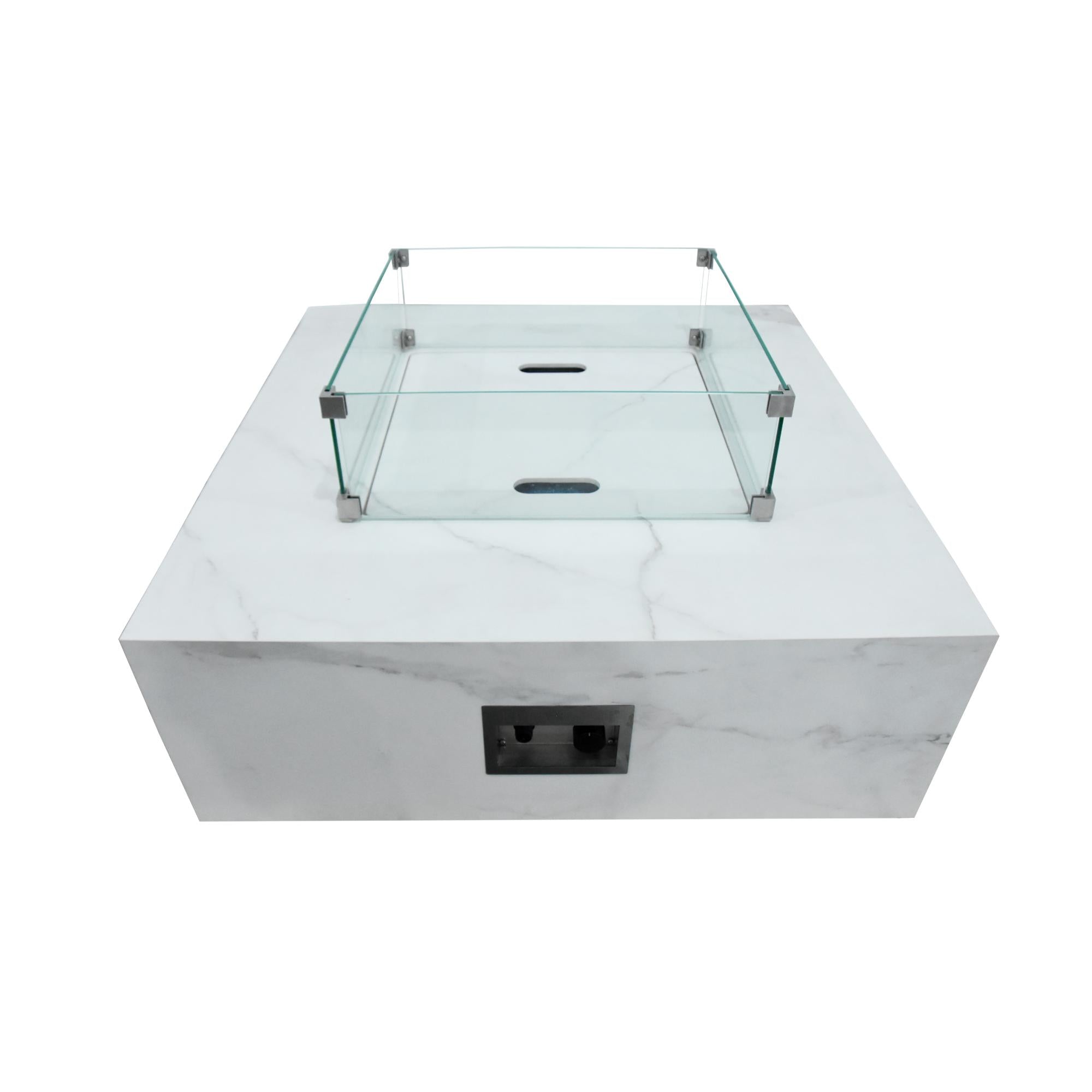 Bianco 40″ Square Marble Porcelain Top Gas Fire Table – Elementi Plus